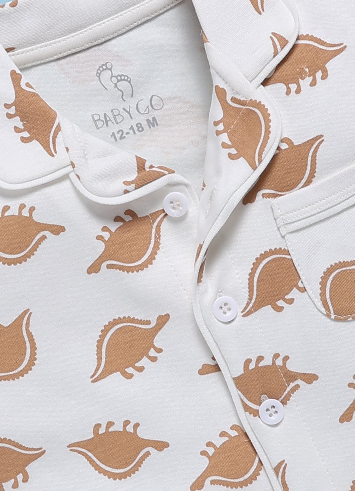 Full-Sleeve Nightsuits for Boys - Beige Small Dinos