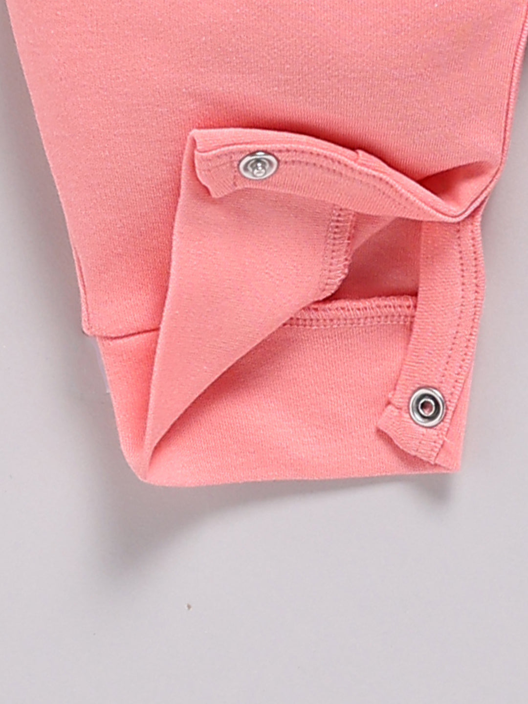 Full Sleeve Romper for Girls – Coral Pink Teddy Bear & Bow Embroidered