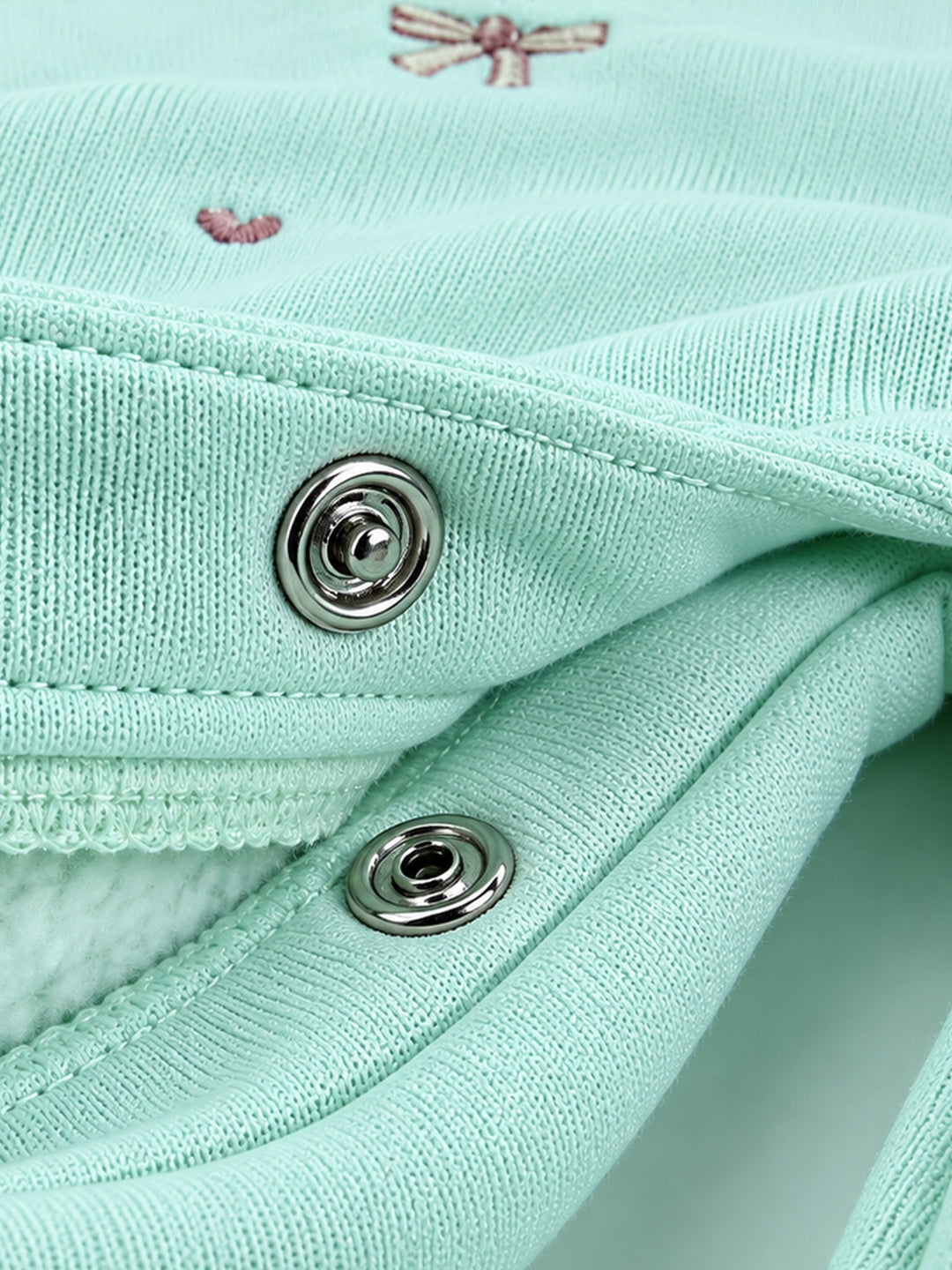 Hearts Embroidered Collared Fleece-Lined Full Sleeve Romper for Girls - Mint Green