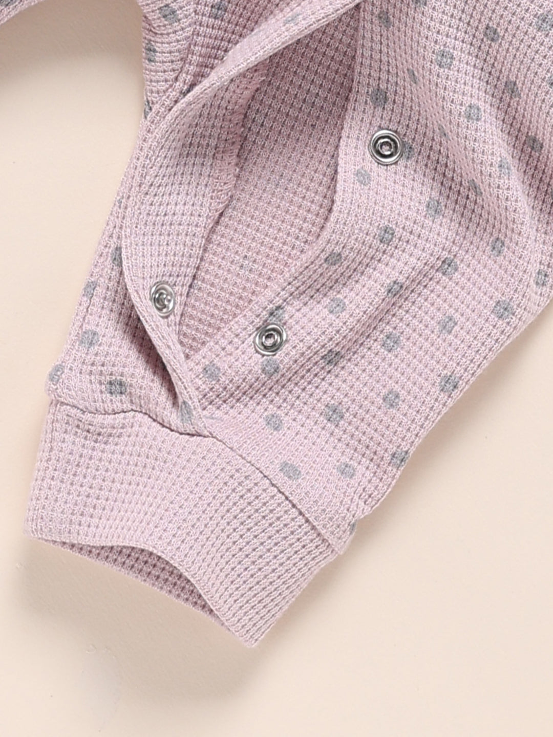 Full Sleeve Romper for Girls – Mauve Pink Waffle-Knit Polka Dot