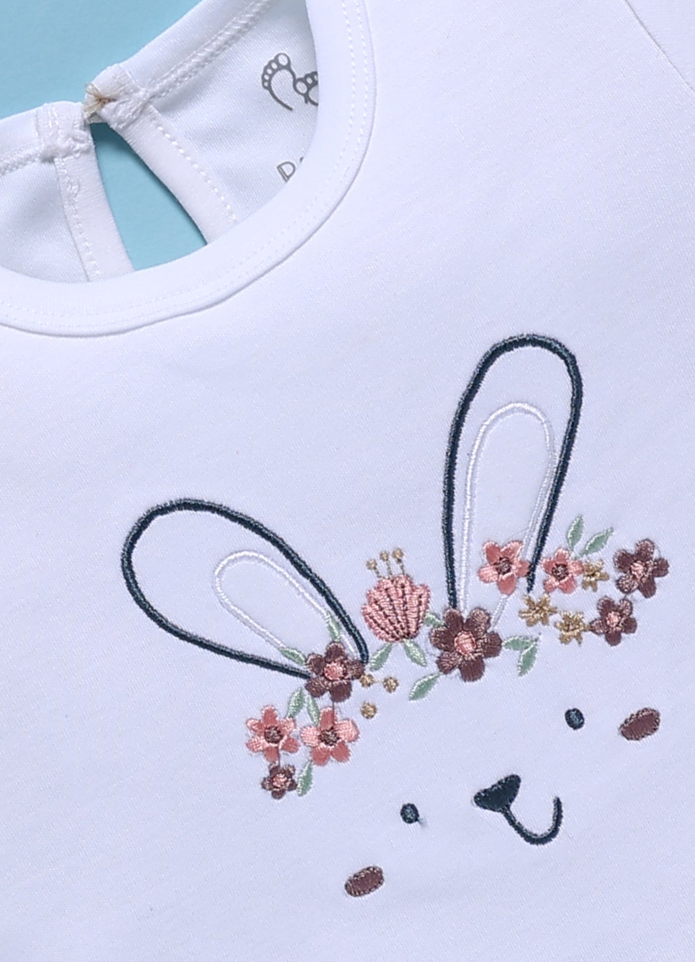 Half-Sleeve Top & Bottom For Girls - Beige Happy Bunny