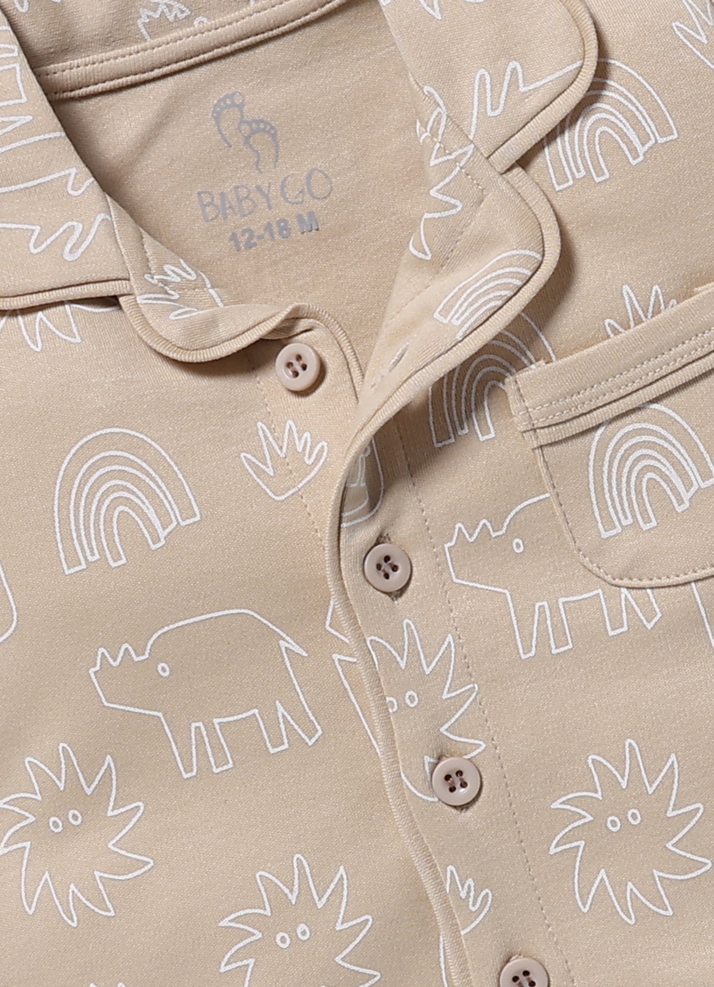 Full-Sleeve Nightsuits for Boys - Beige Dino World