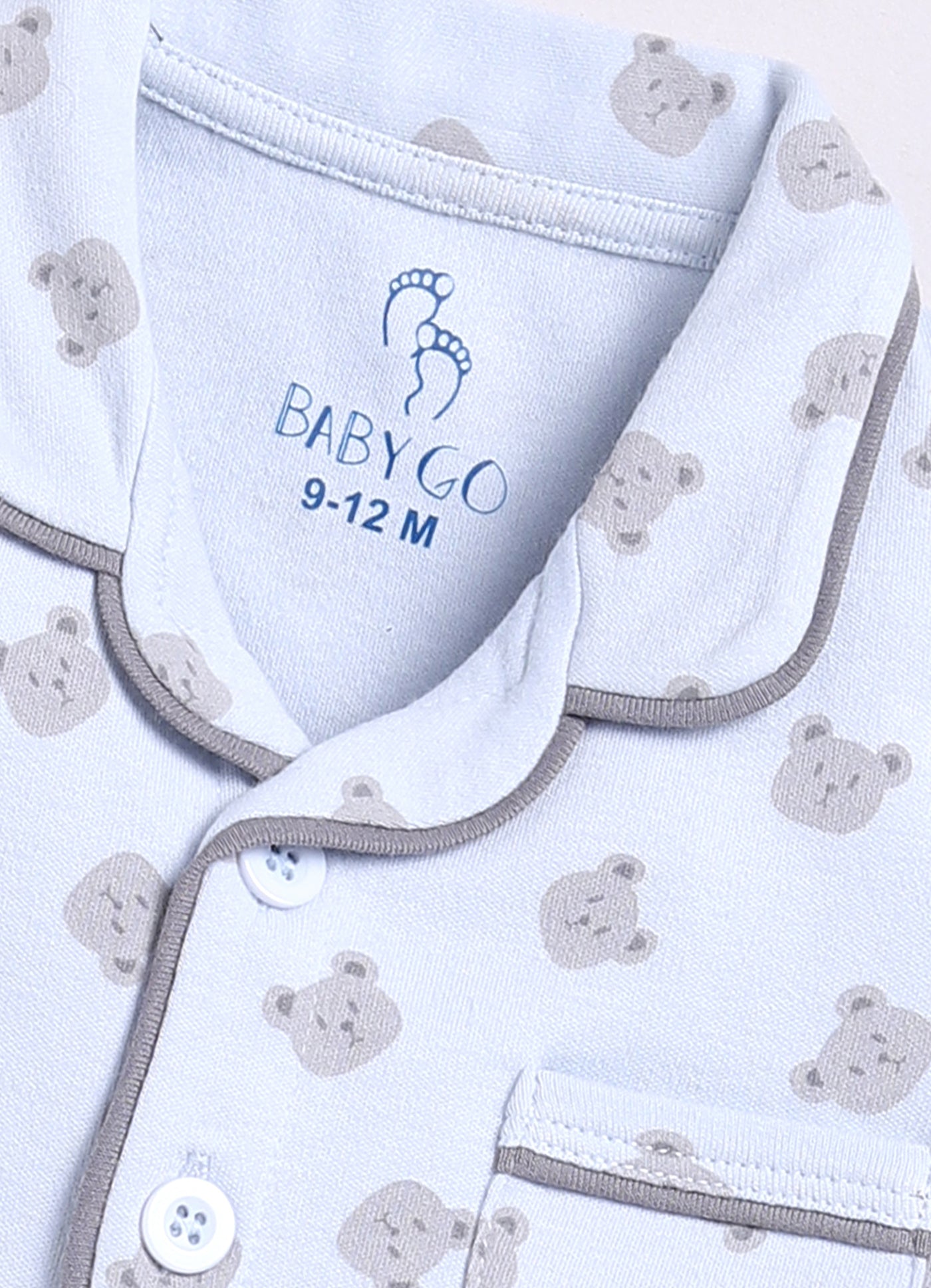 Bear Printed Baby Girl Half Sleeves Night Suit-Sky
