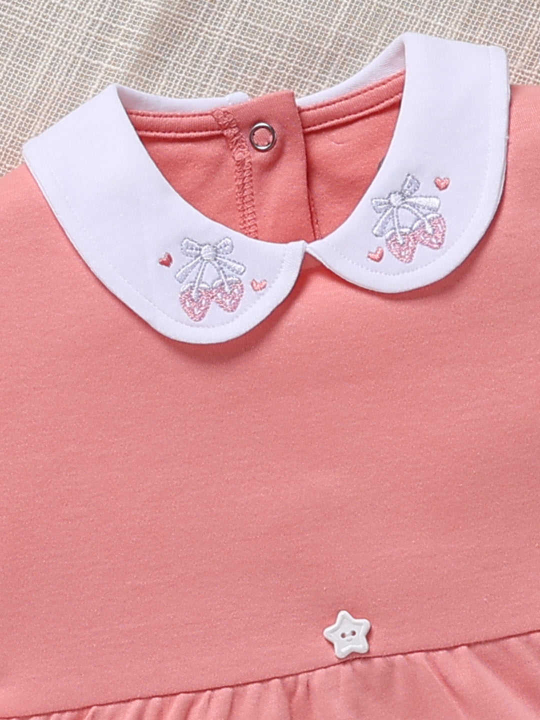 Top & Bottom for Girls - Coral Pink Embroidered Collar Peplum