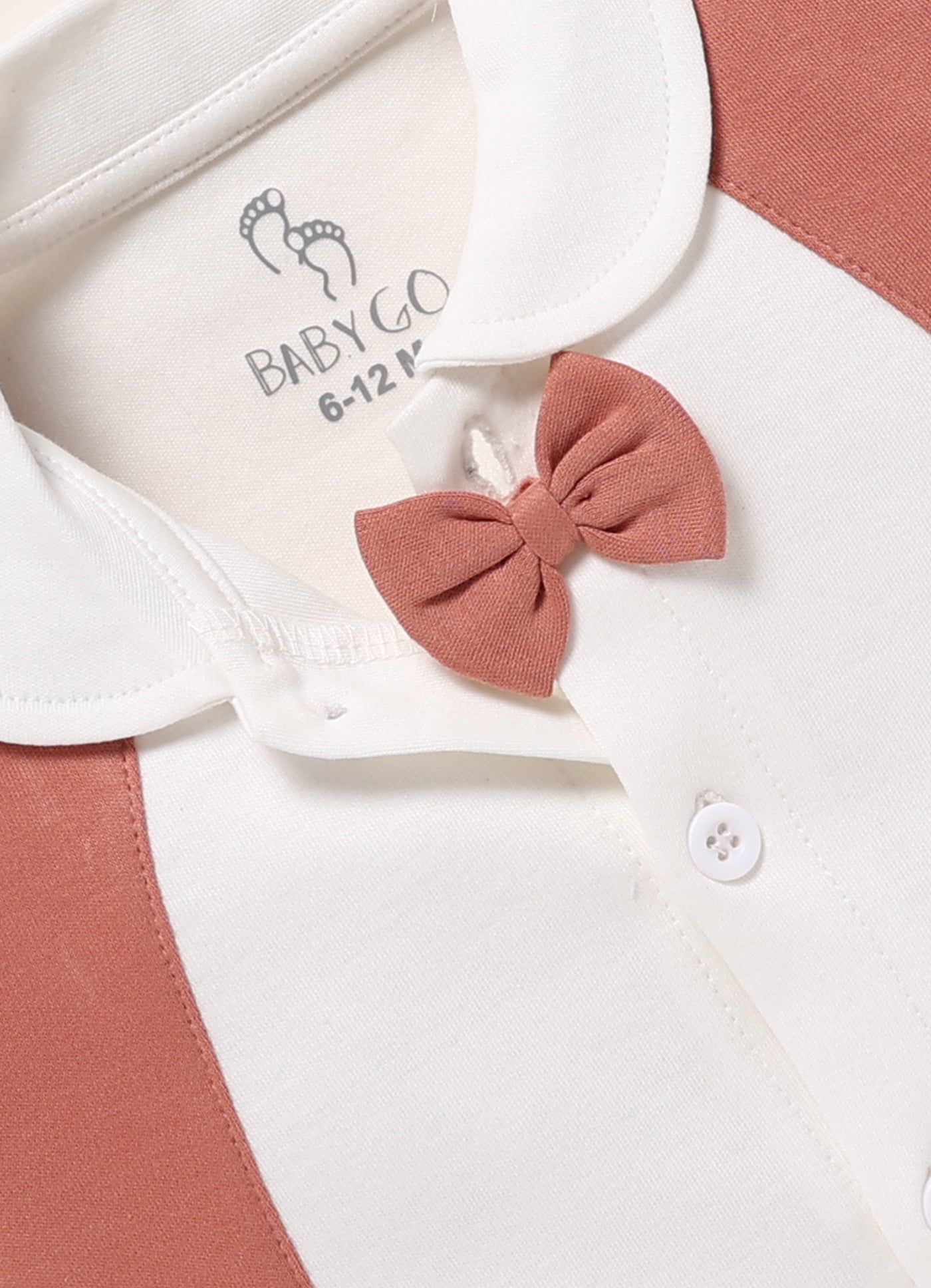 Half-Sleeve Top & Bottom For Girls - Brown with Bow Tie