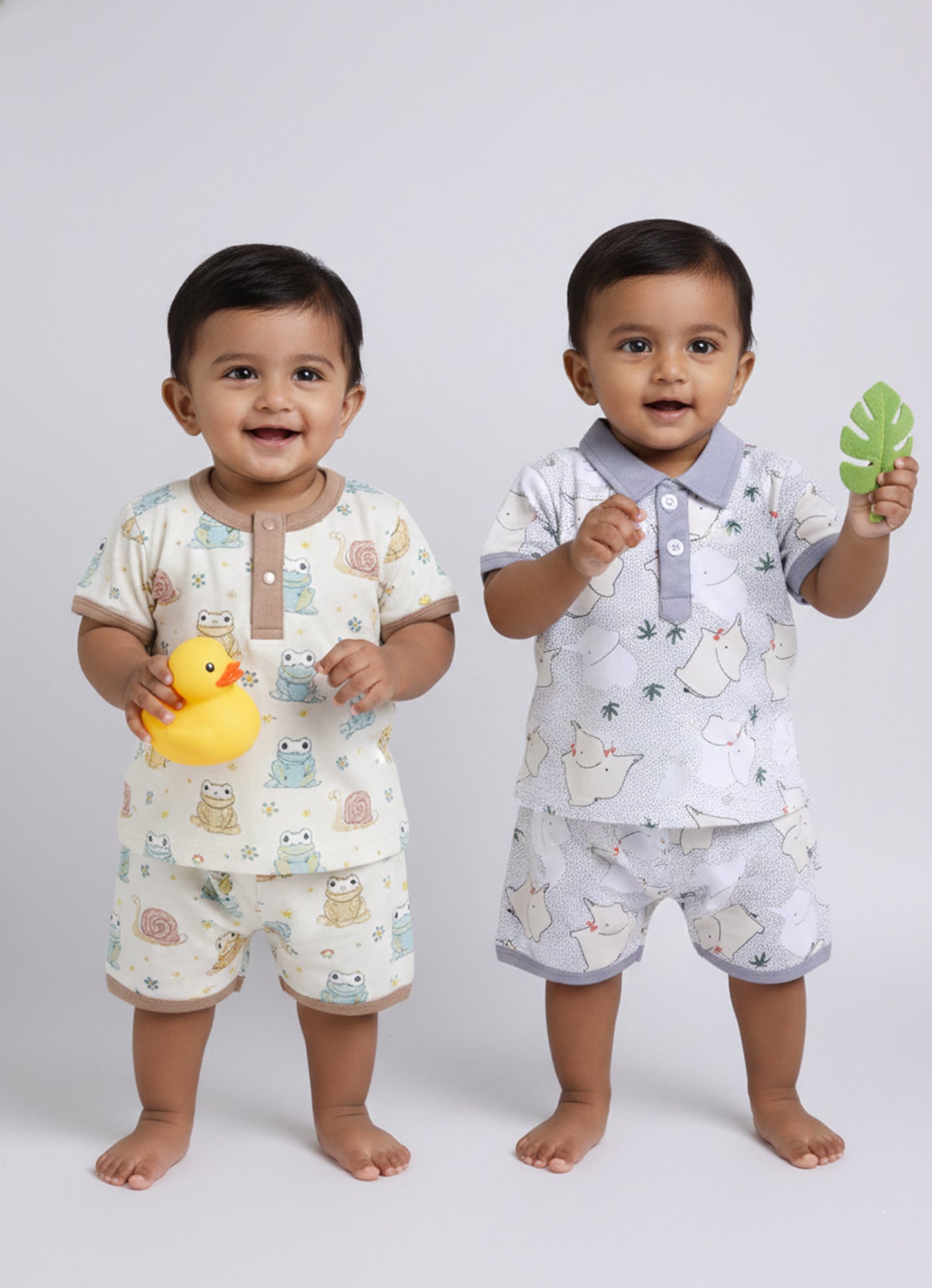 Half Sleeve Top & Bottom for Boys - Light Green & Beige