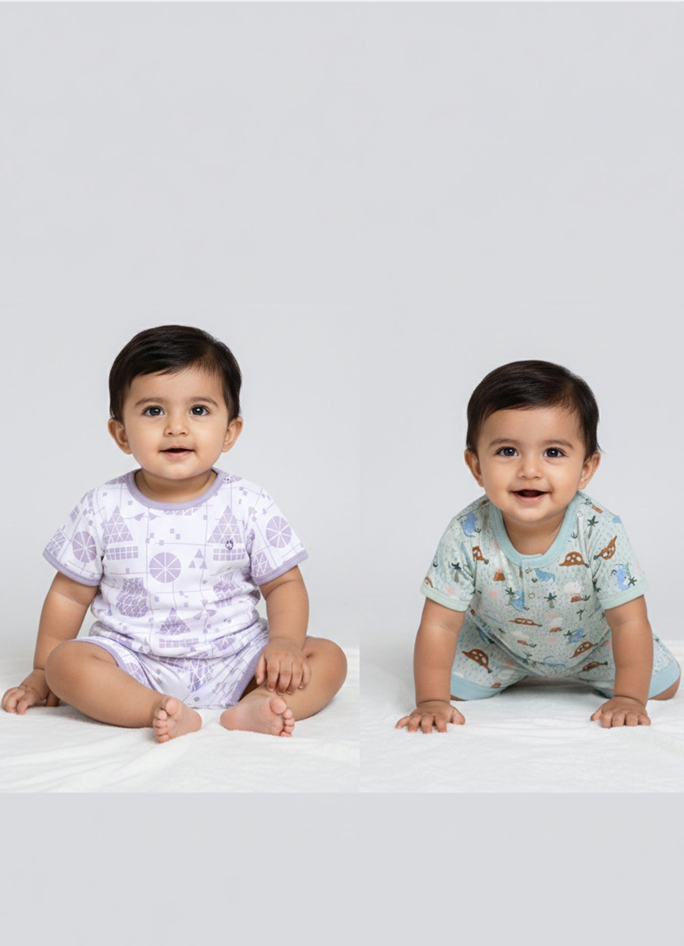 Half Sleeve Top & Bottom for Boys - Pista Green & OffWhite