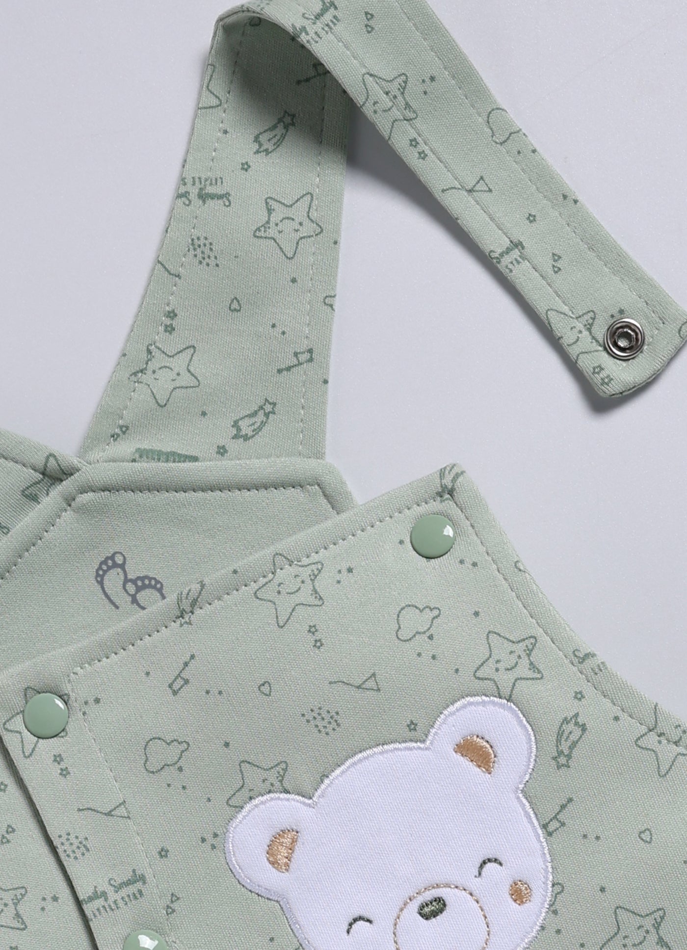 Half Sleeve Dungaree for Boys - Mint Green Starry Bear