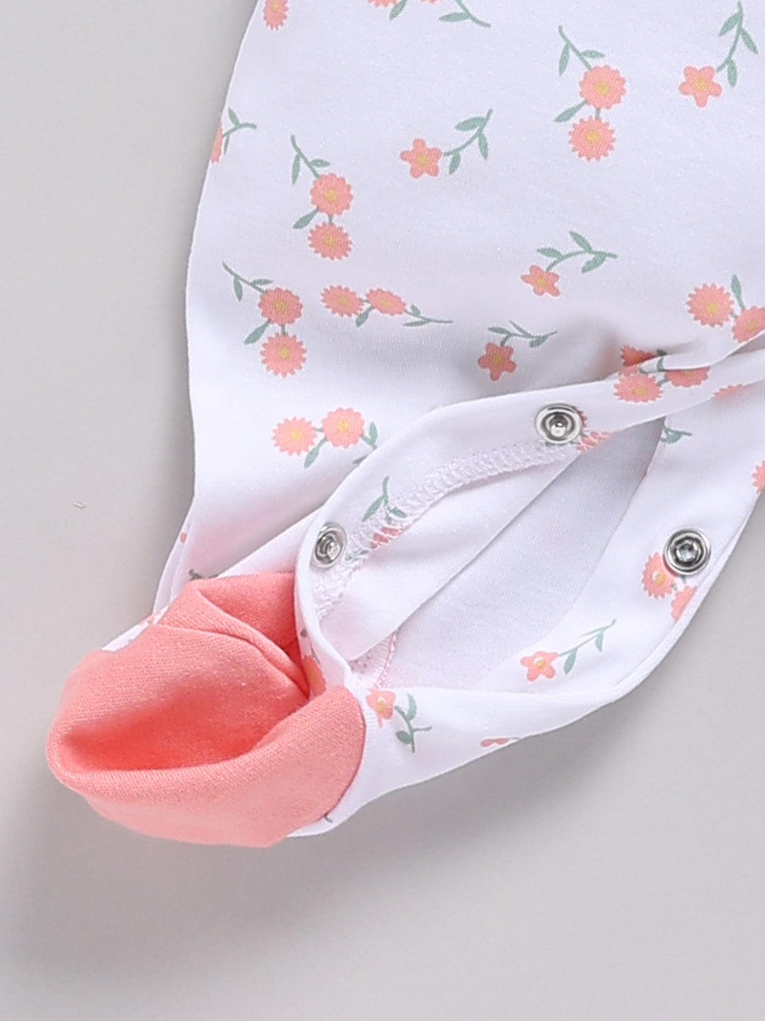 Full Sleeve Romper for Girls – Coral Pink Floral & Peach