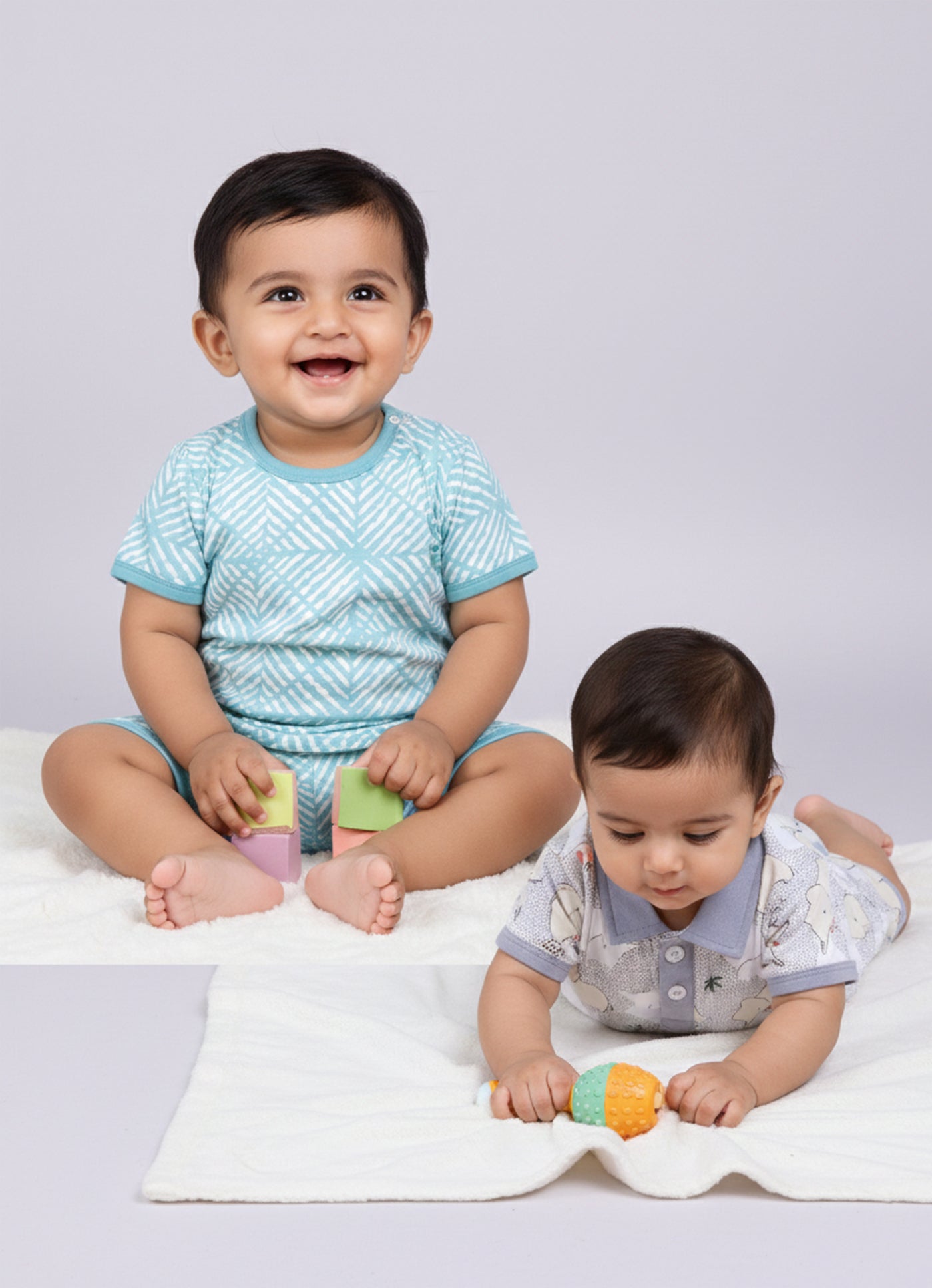 Half Sleeve Top & Bottom for Boys - Light Green & Sea Green