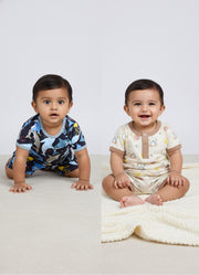 Half Sleeve Top & Bottom for Boys - Beige & Navy