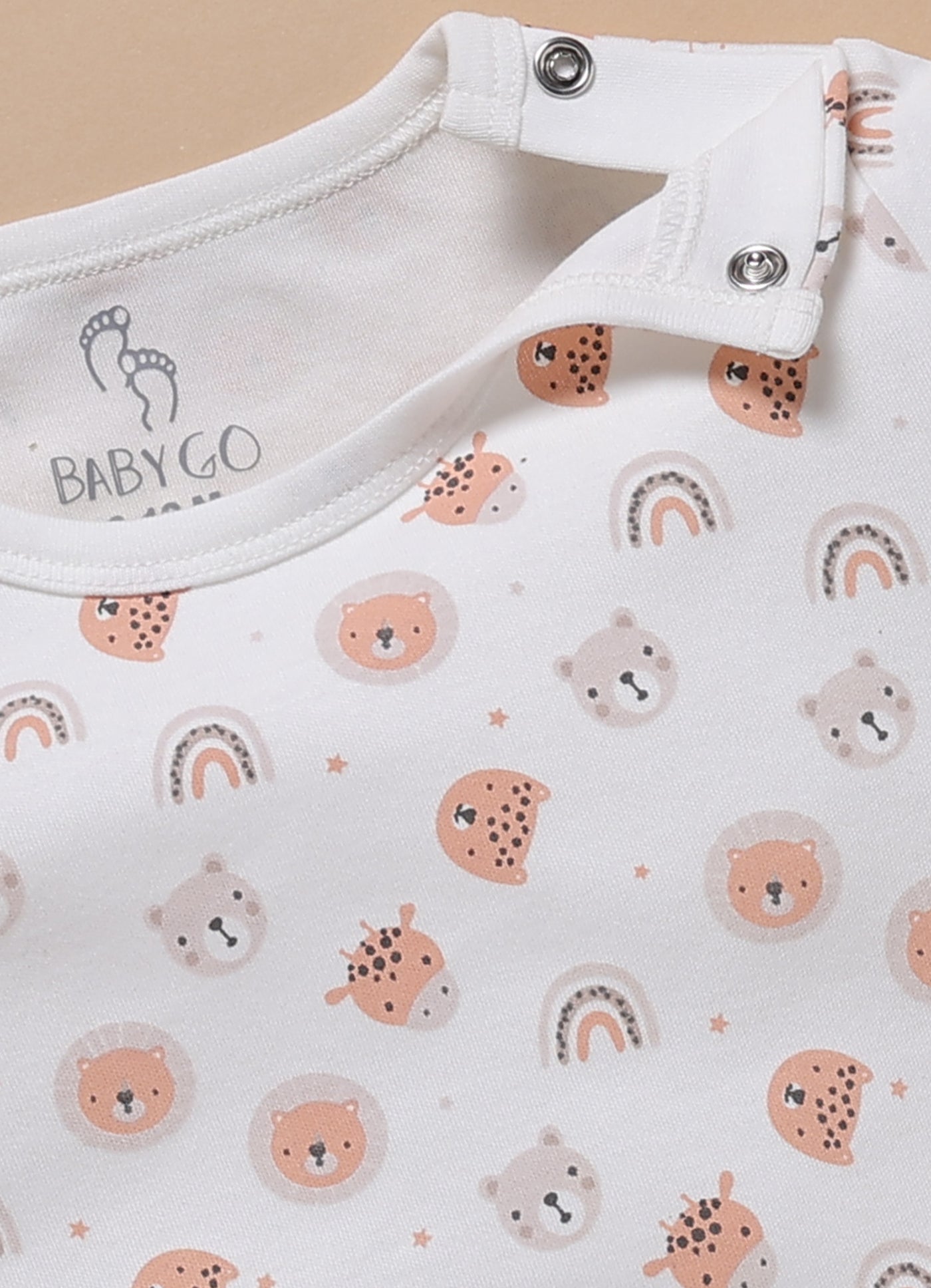 Full-Sleeve Top & Bottom For Boys - White Cute Animals