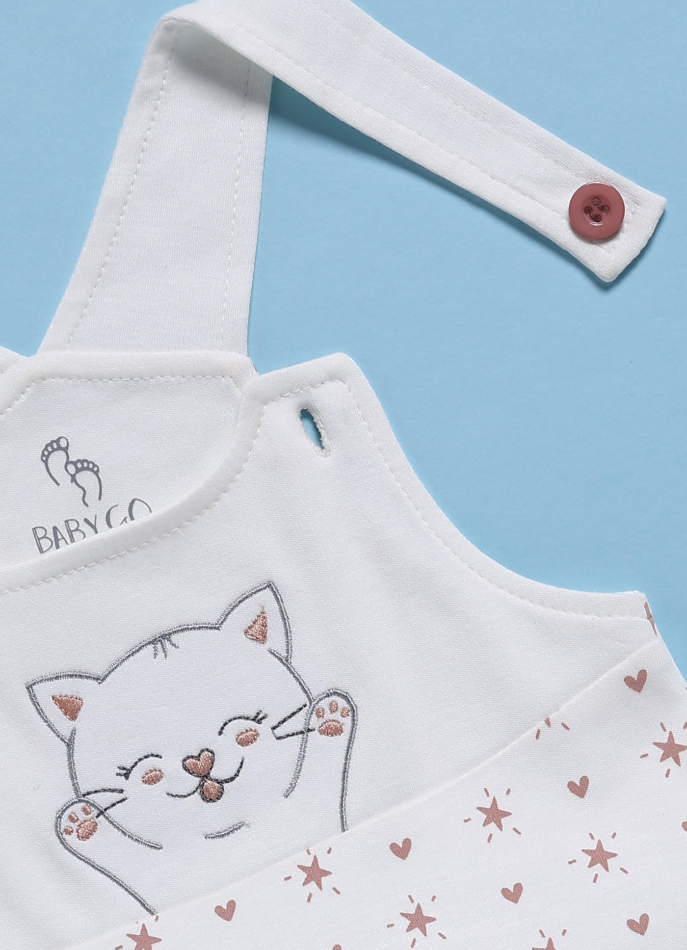 Half Sleeve Dungaree for Girls - Peach Happy Kitty