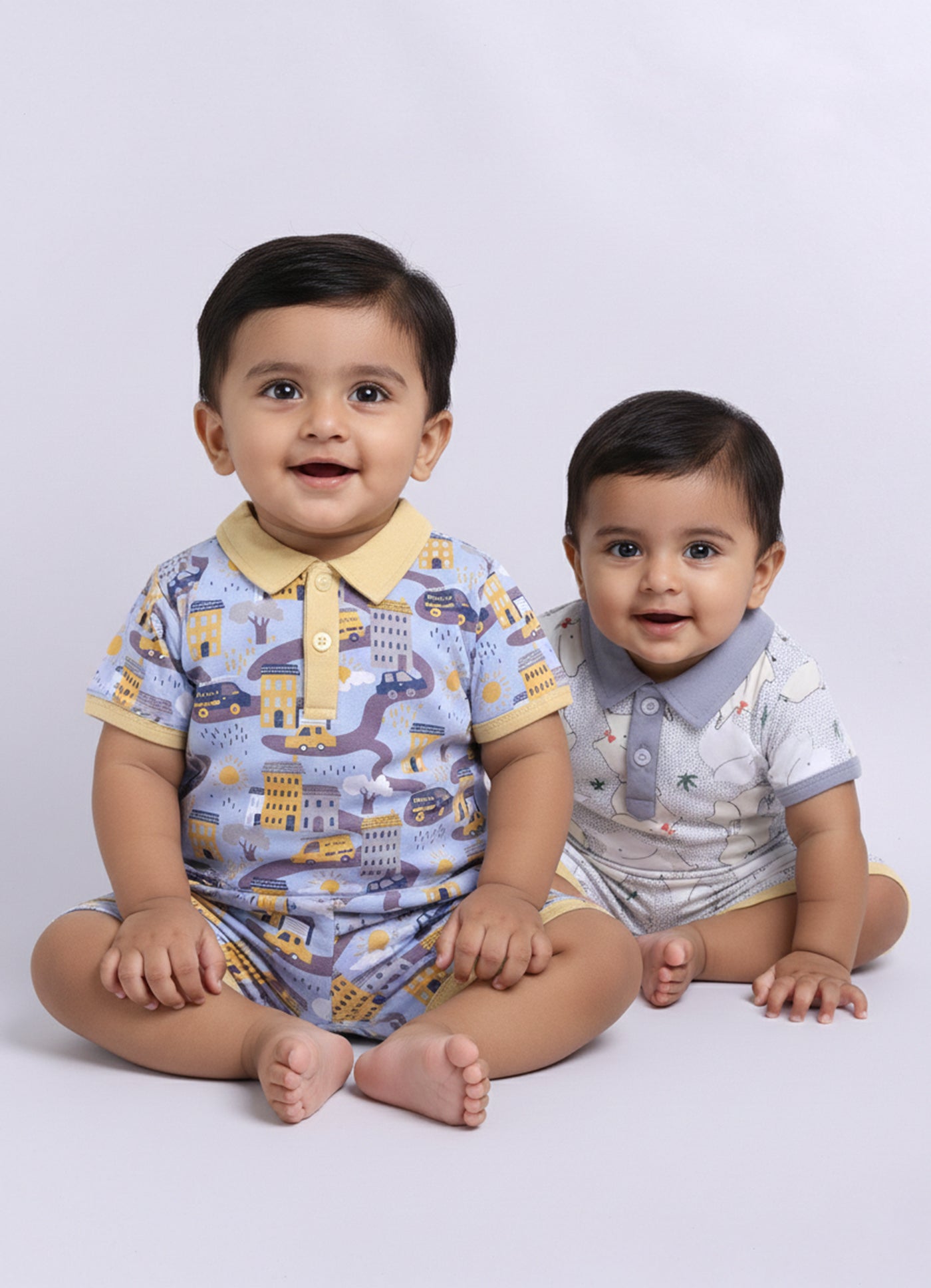 Half Sleeve Top & Bottom for Boys - Light Green & Yellow