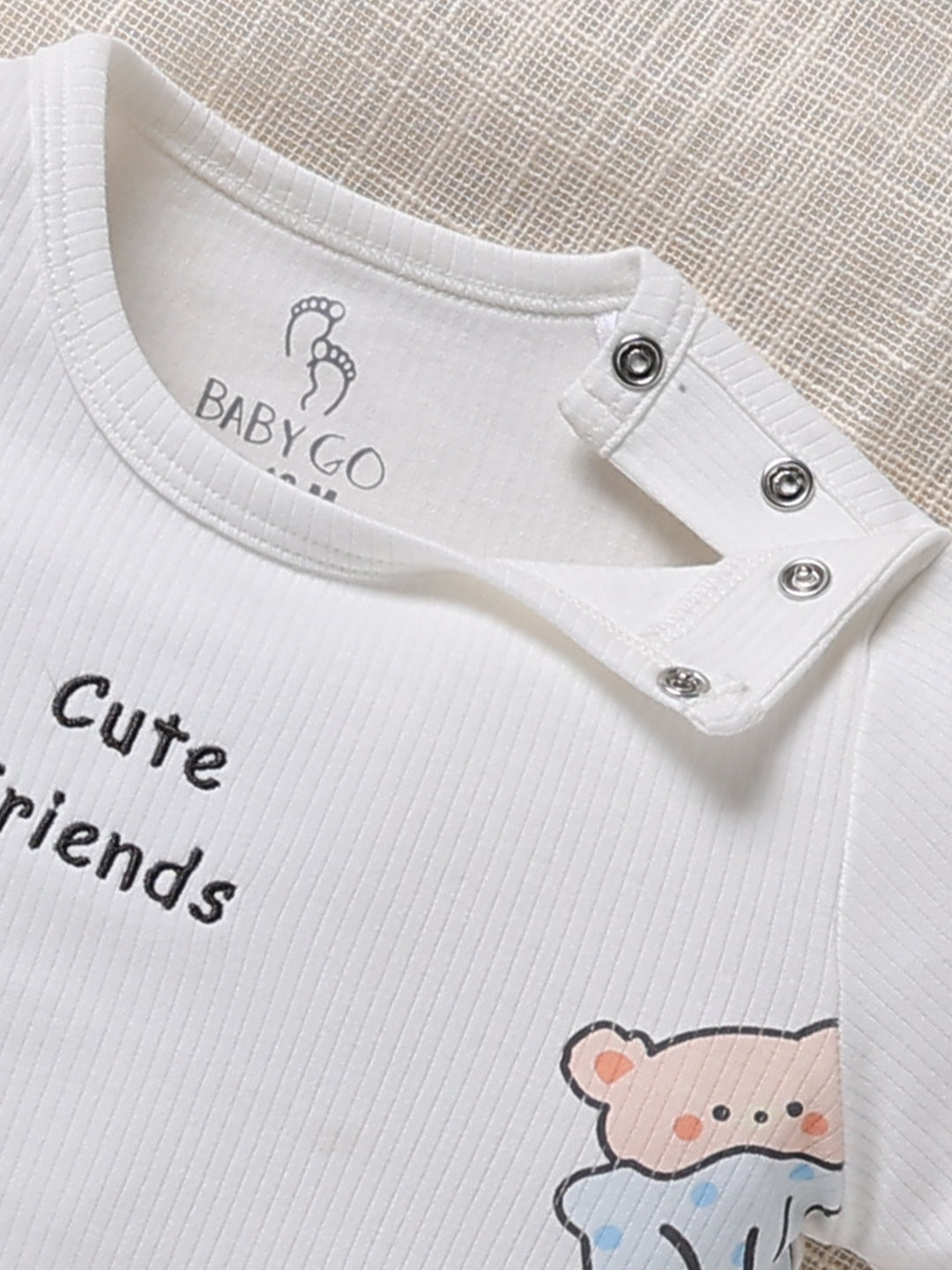 Top & Bottom for Girls - Peach Cute Friends Ribbed