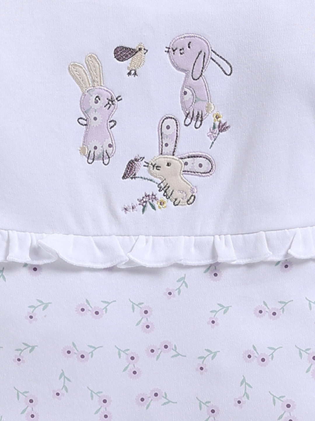 Full Sleeve Romper for Girls – White Trimmed Embroidered