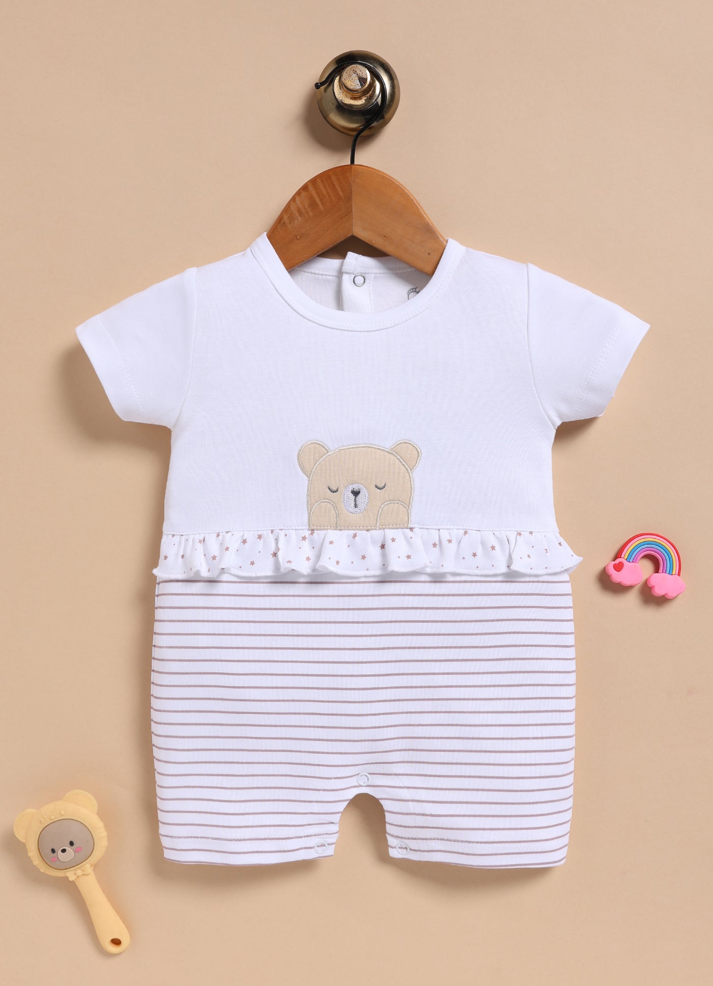 Half-Sleeve Romper for Girls – Brown Sleeping Cub