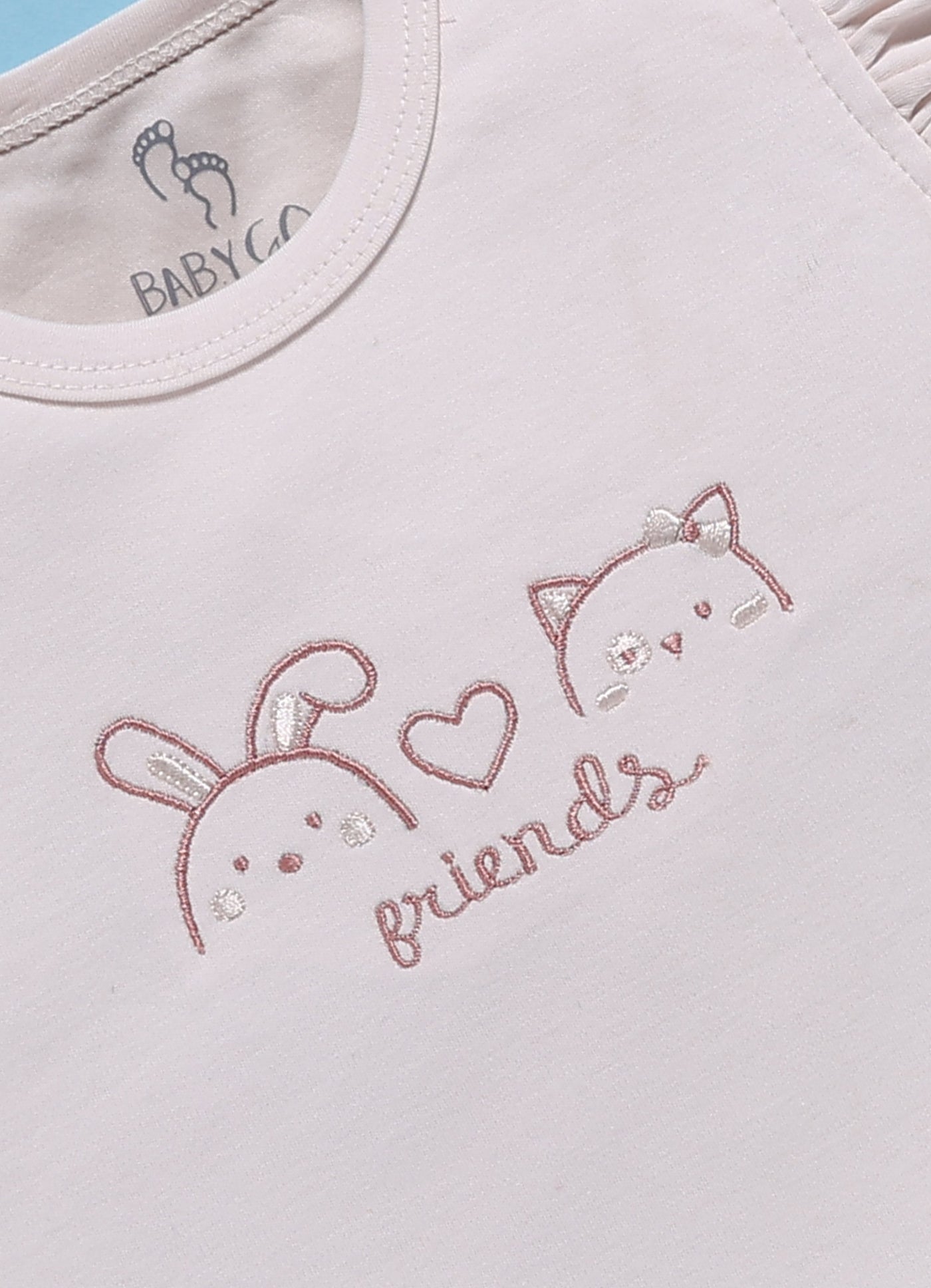 Half-Sleeve Top & Bottom For Girls - White Sweet Friends