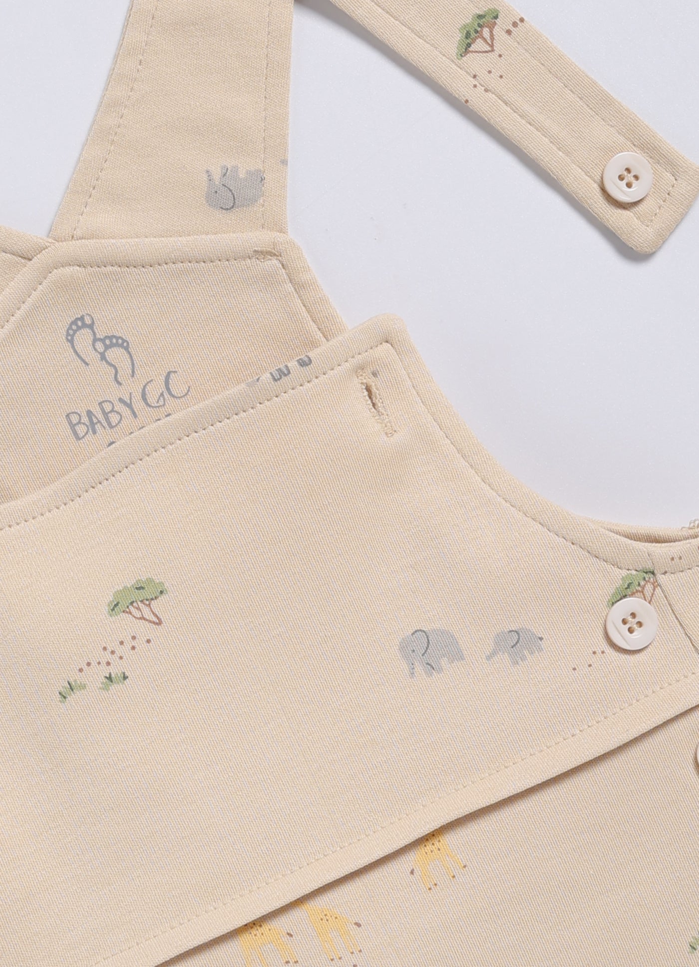 Half Sleeve Dungaree for Boys - Beige Saharan Wildlife