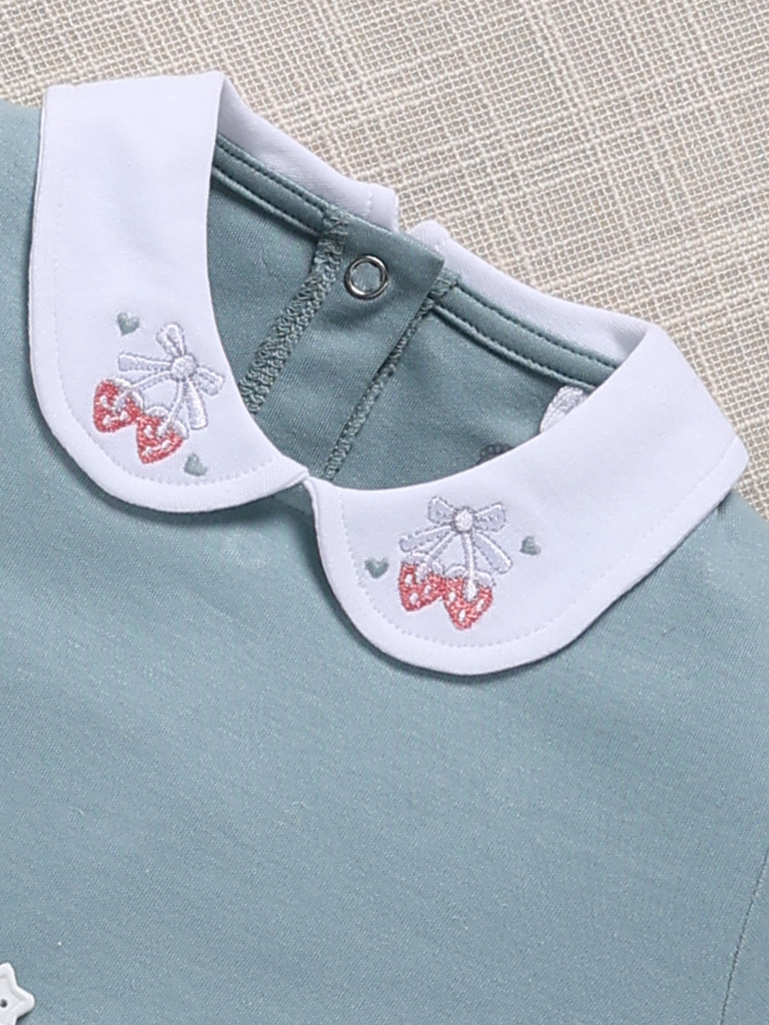 Top & Bottom for Girls - Dusty Blue Embroidered Collar Peplum Top & Bow-Accent