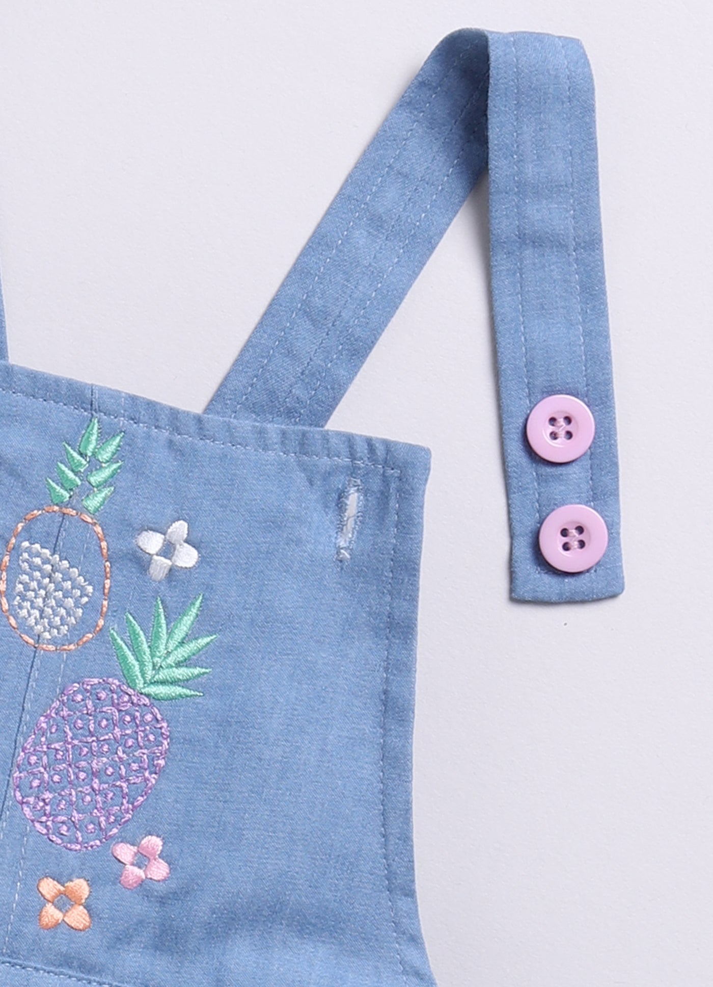 Baby Boy Embroidered Pineapple Dungaree Set-Blue