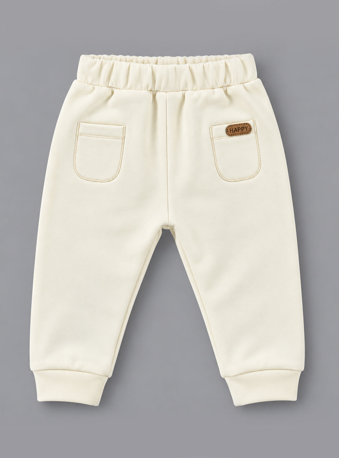 Safari Animal Embroidered Fleece-Lined Full Sleeve Top and Bottom for Boys - Off-White