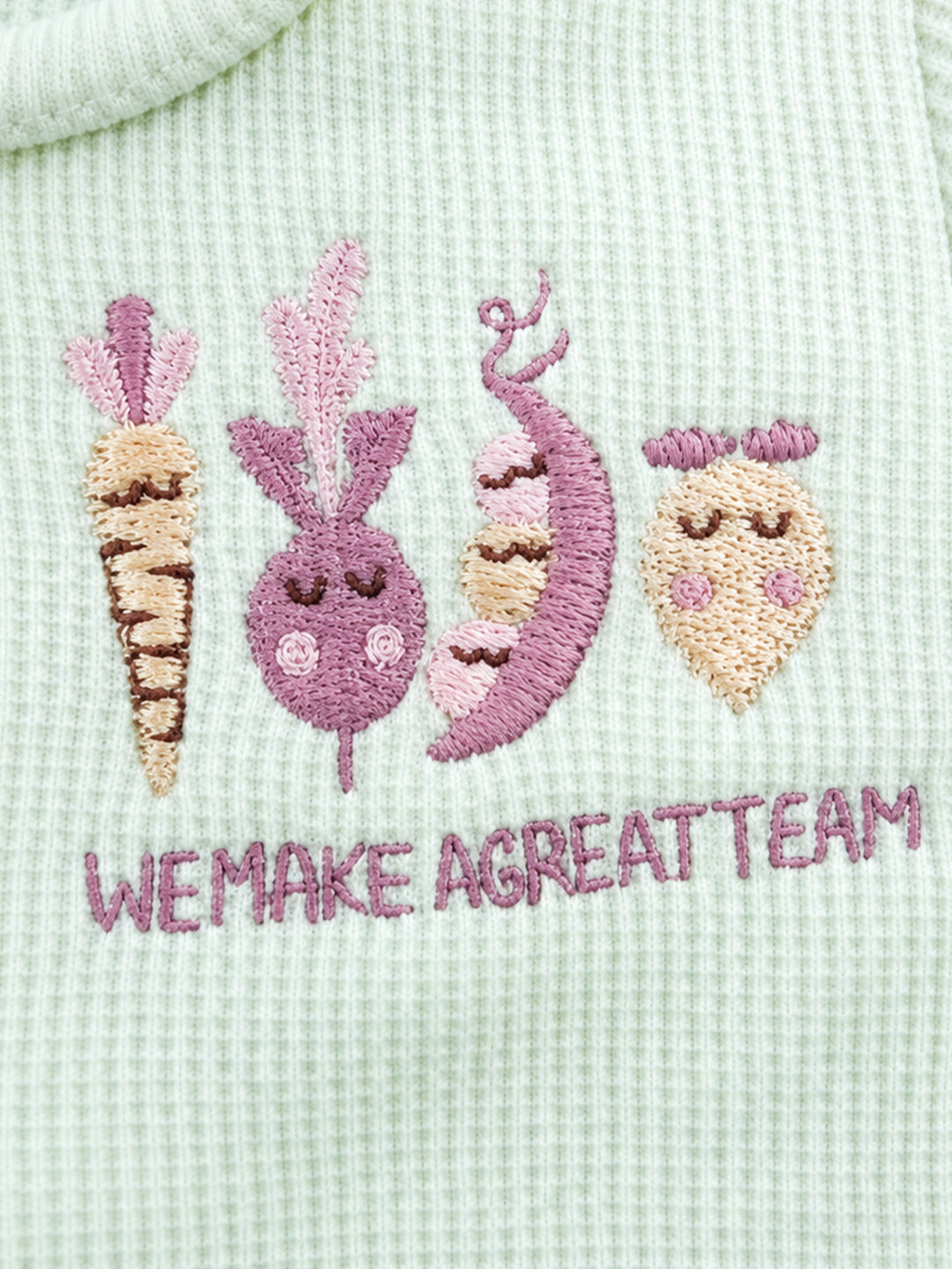 Veggie Embroidered Waffle Knit Full Sleeve Romper for Girls - Off-White & Lavender