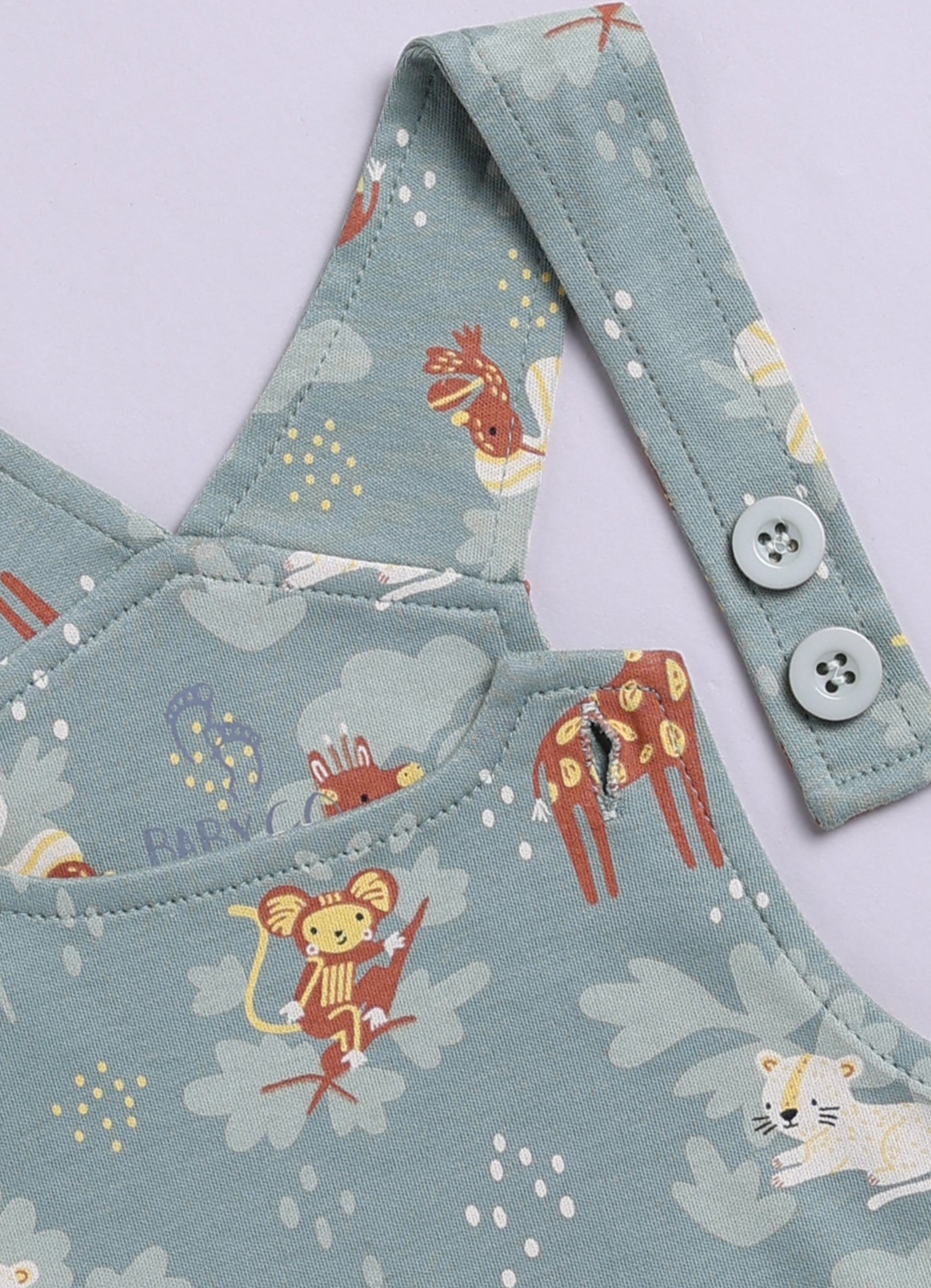 Baby Girls Jungle Safari Dungaree Set – Teal Animal Print with Yellow Tee