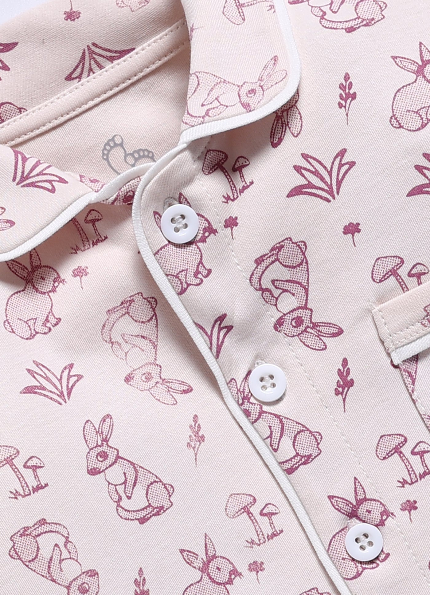 Full-Sleeve Nightsuits for Girls - Cream Rabbits and Mushrooms