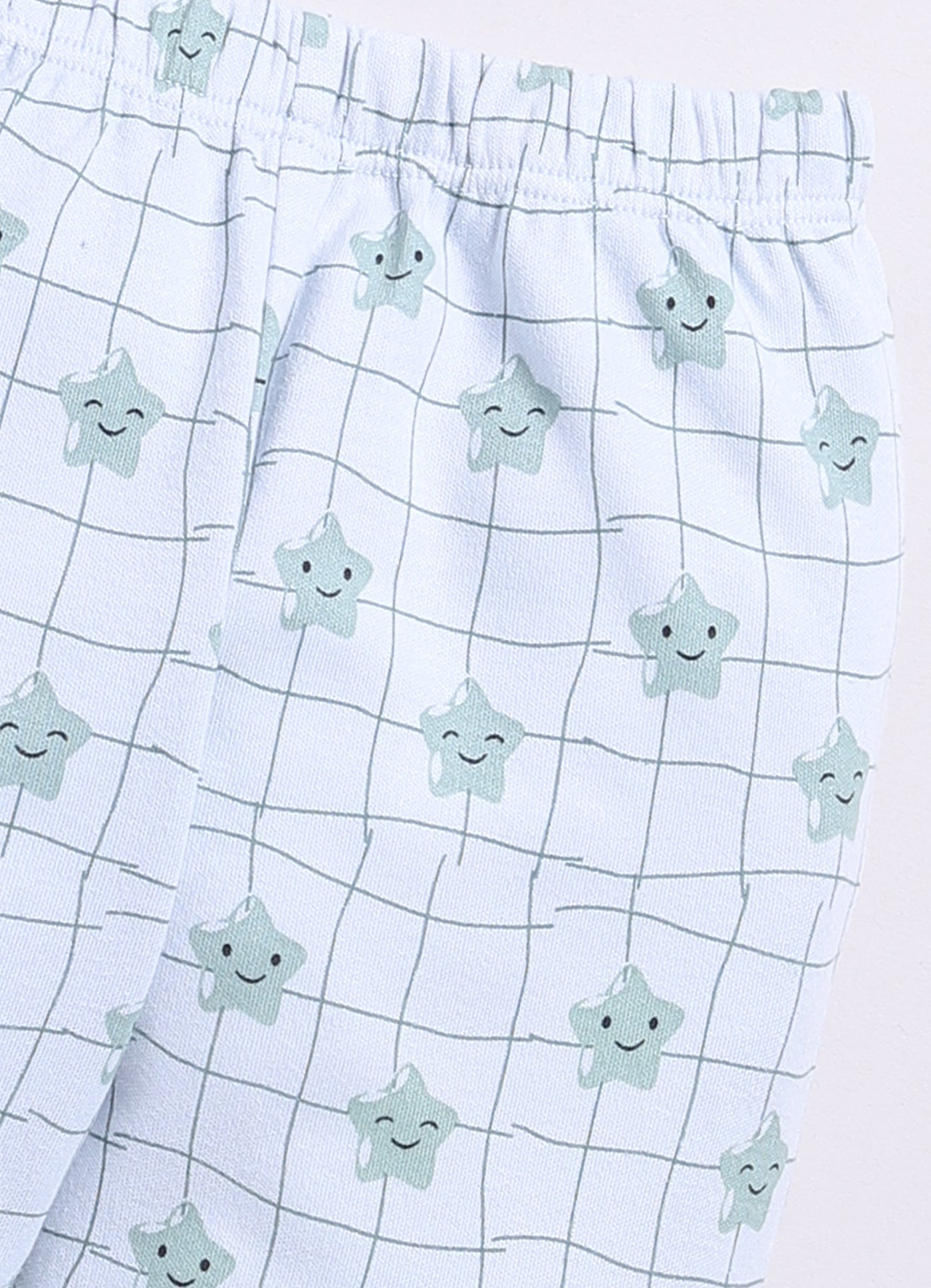 Cute Star Fish Printed Baby Boy Full Sleeve Night Suit-WHITE