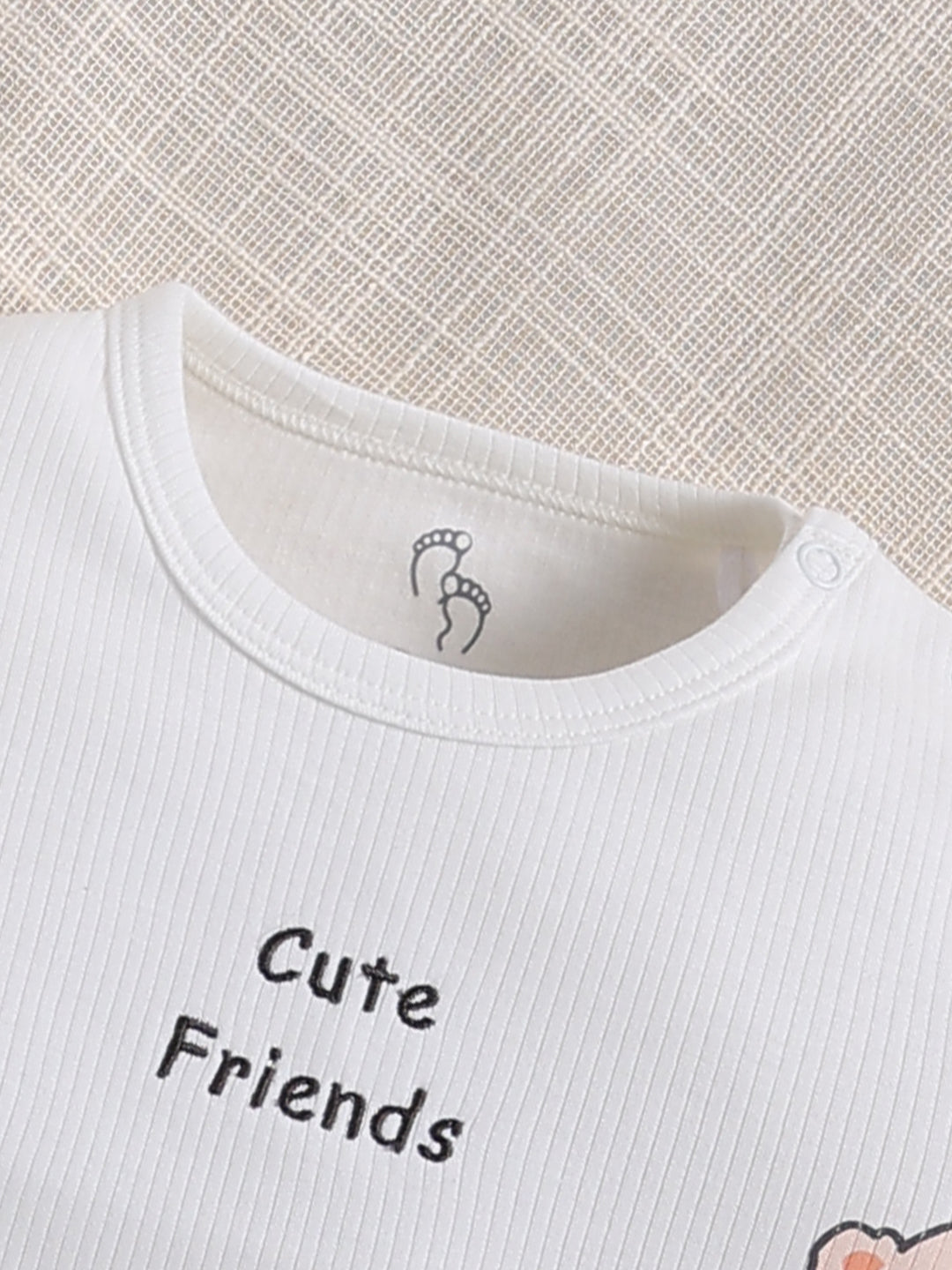 Top & Bottom for Girls - Peach Cute Friends Ribbed