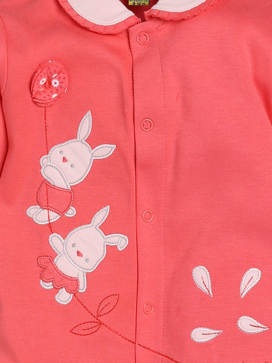 BABY GO 100% Pure Cotton Full Sleeves Rompers/Bodysuit/Sleepsuit for Baby Girl-RED