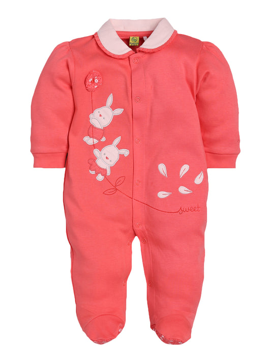 BABY GO 100% Pure Cotton Full Sleeves Rompers/Bodysuit/Sleepsuit for Baby Girl-RED