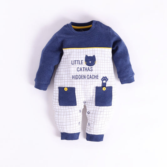 Cute cat prinetd full sleeves Rompe for Baby Boy-NAVY