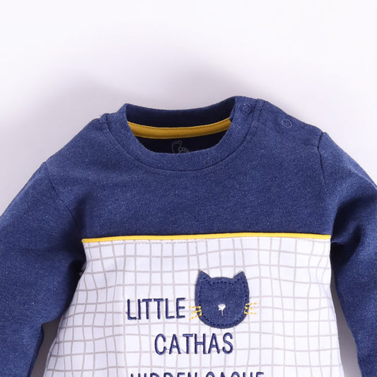 Cute cat prinetd full sleeves Rompe for Baby Boy-NAVY