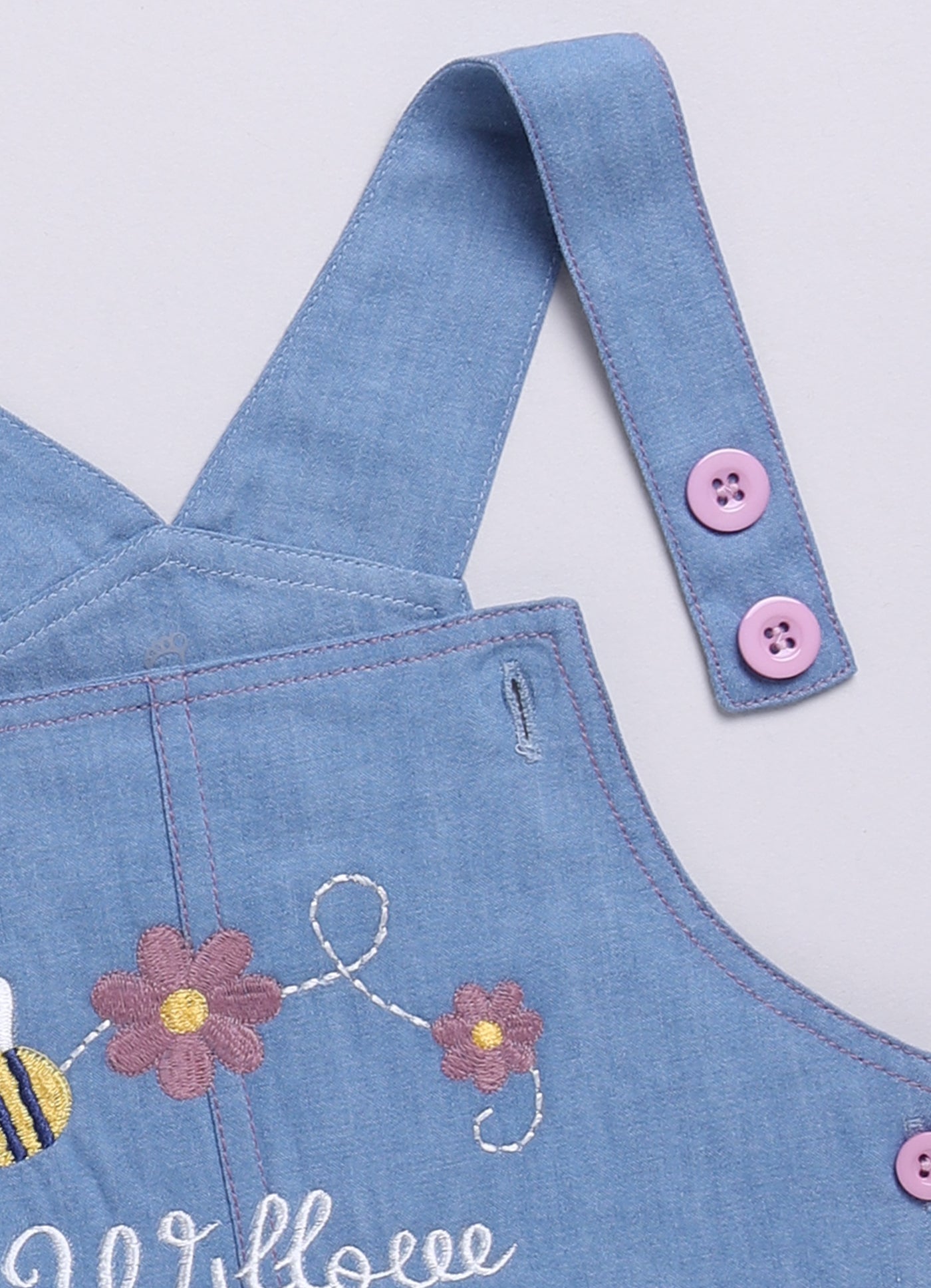 Baby Girl Willove Flutter Sleeve Dungaree-Light Blue Denim