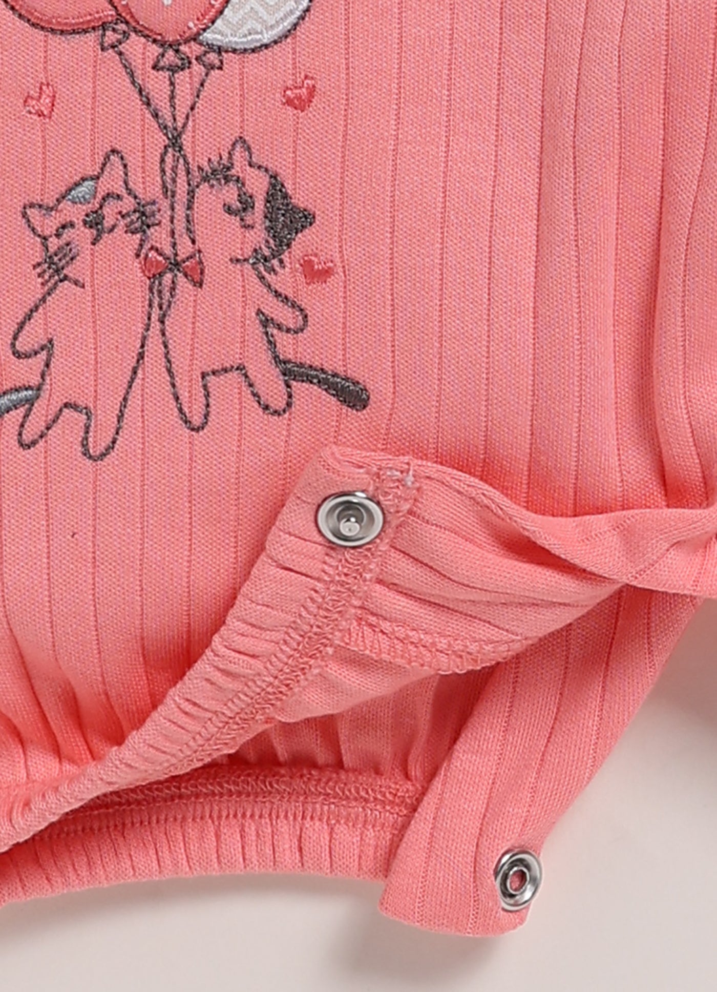 Half Sleeve Dungaree for Girls - Pink Two Kitties With Balloons