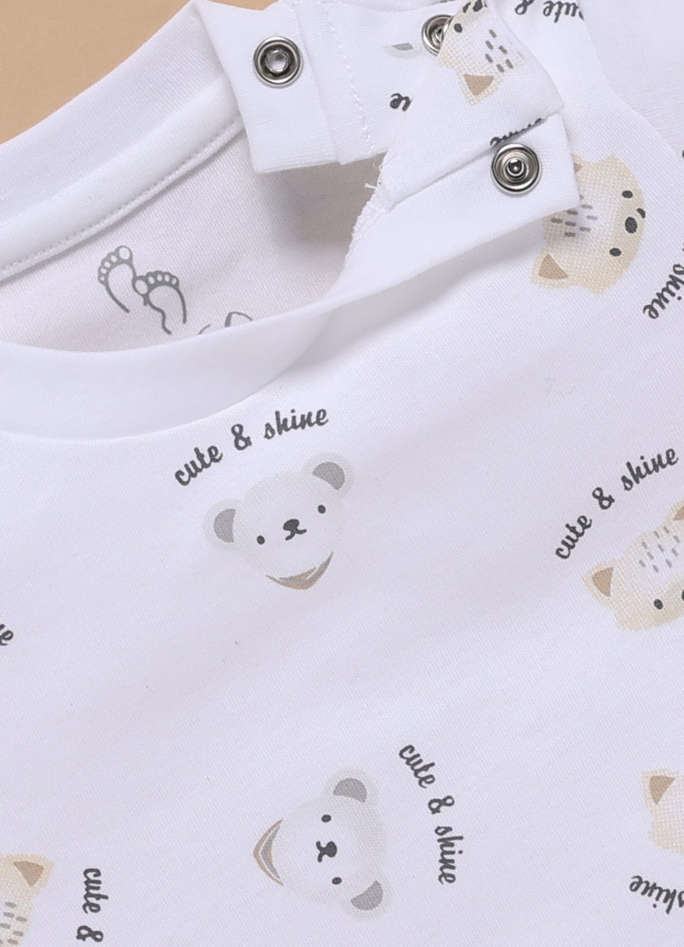 Half Sleeve Dungaree for Boys – White Melange Cute & Shine Bear