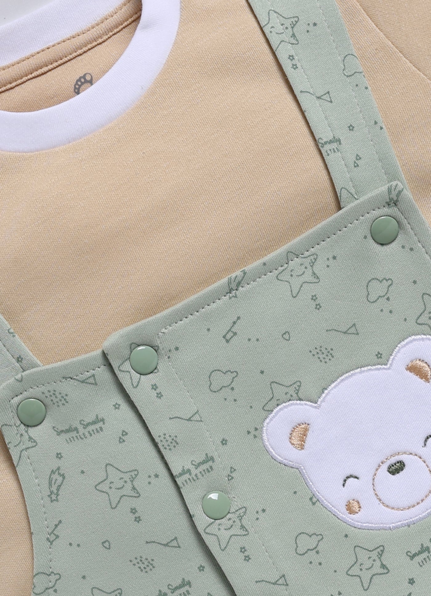 Half Sleeve Dungaree for Boys - Mint Green Starry Bear