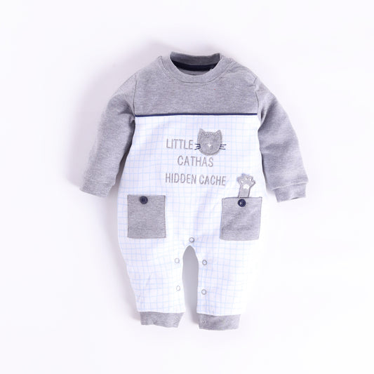Cute cat prinetd full sleeves Rompe for Baby Boy-MAUVE