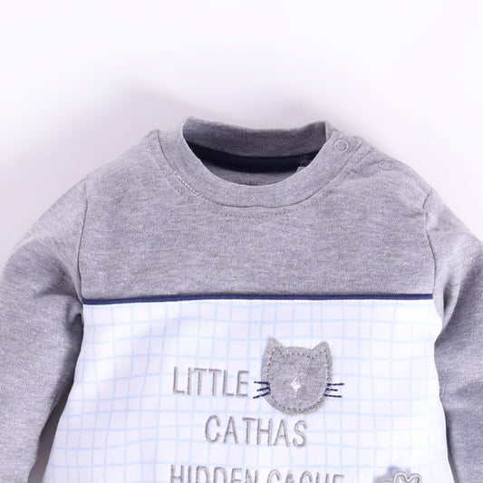 Cute cat prinetd full sleeves Rompe for Baby Boy-MAUVE