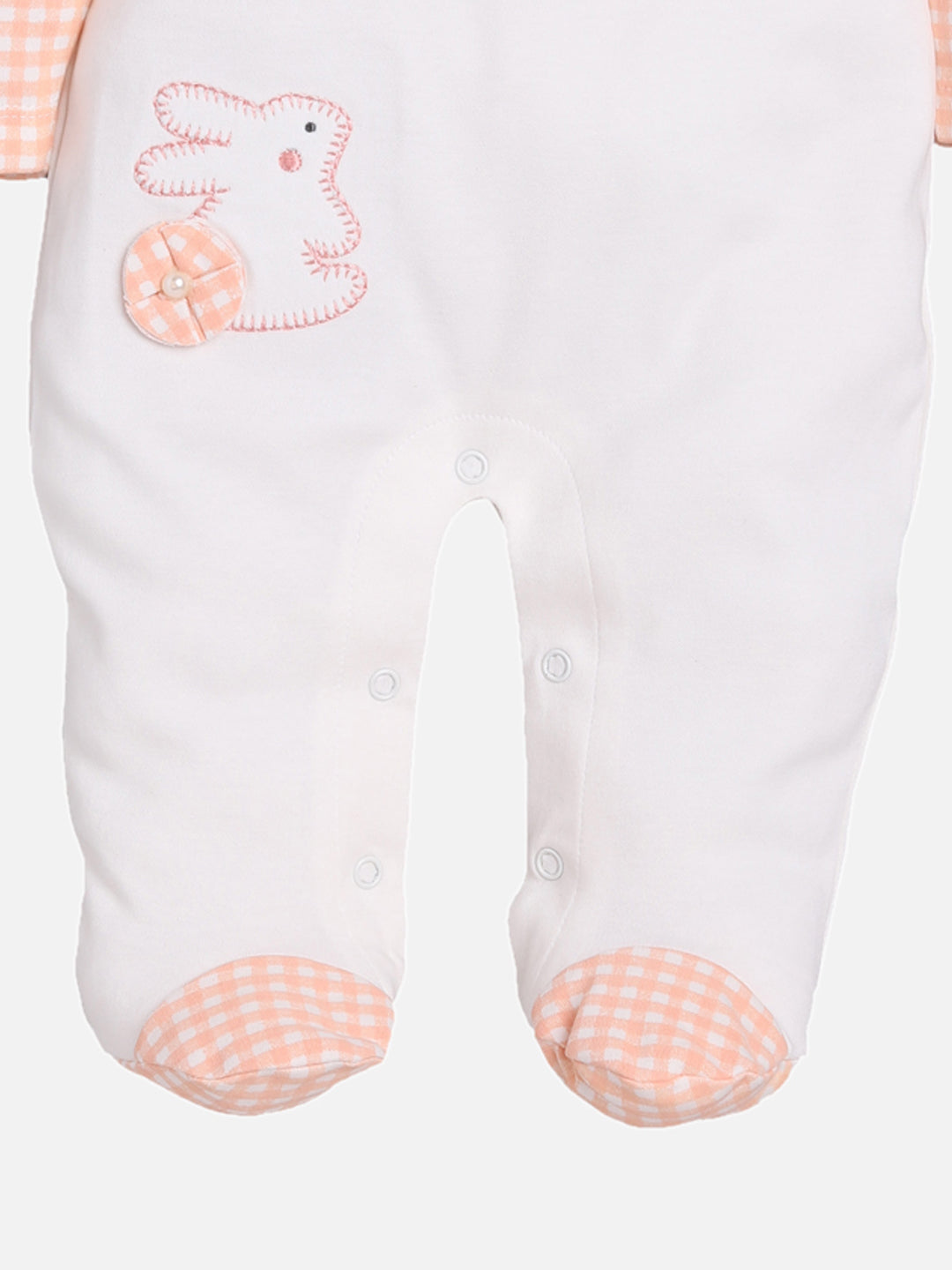 BABY GO 100% Pure Cotton Full Sleeves Rompers/Bodysuit/Sleepsuit for Baby Girls- PEACH