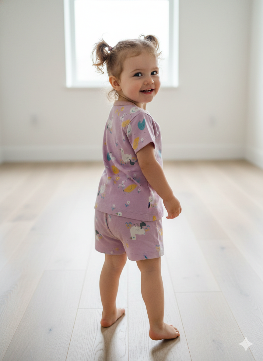 Half Sleeve Top & Bottom for Girls - Stone