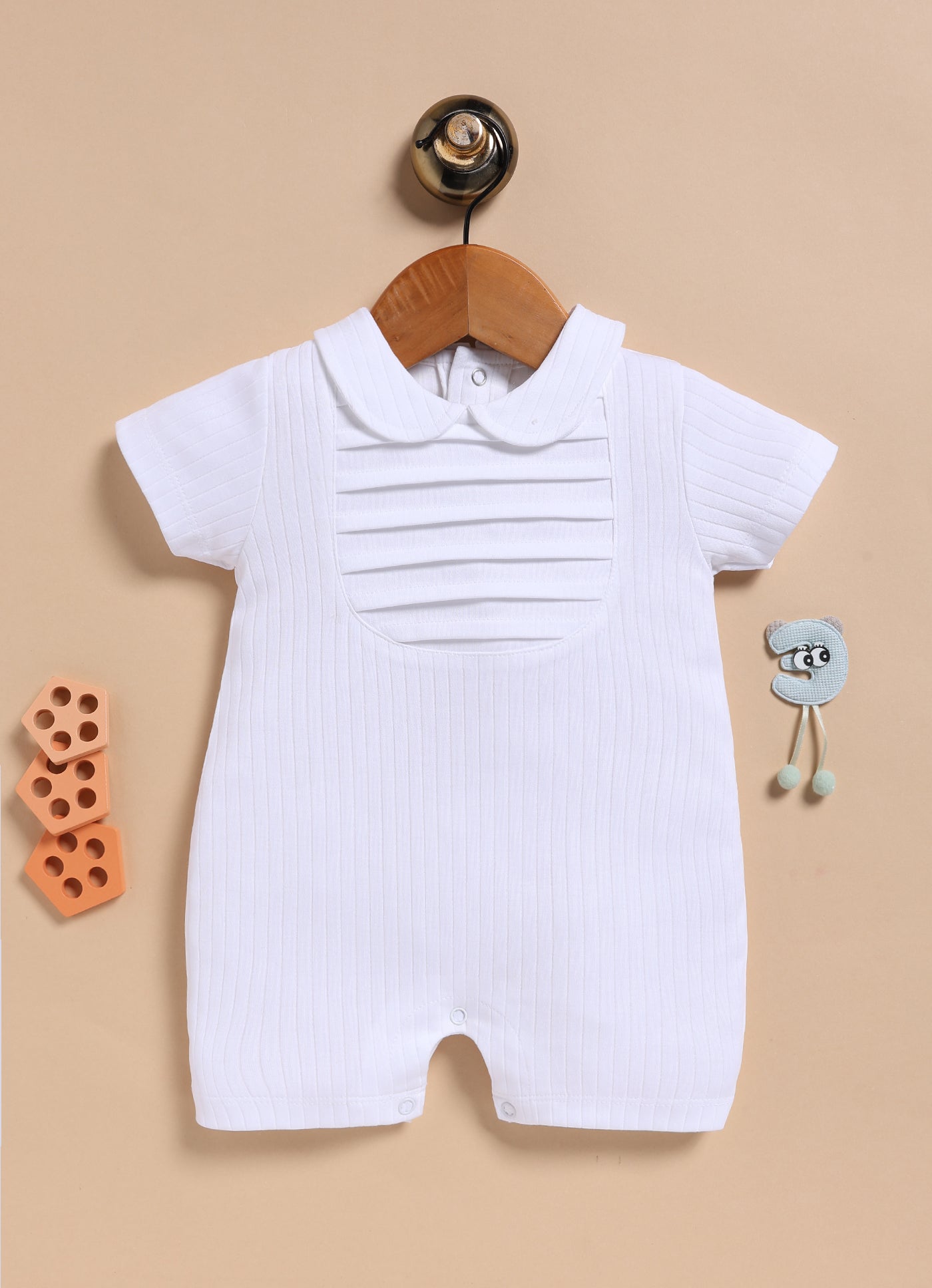 Half-Sleeve Romper for Girls – White Classic Elegance