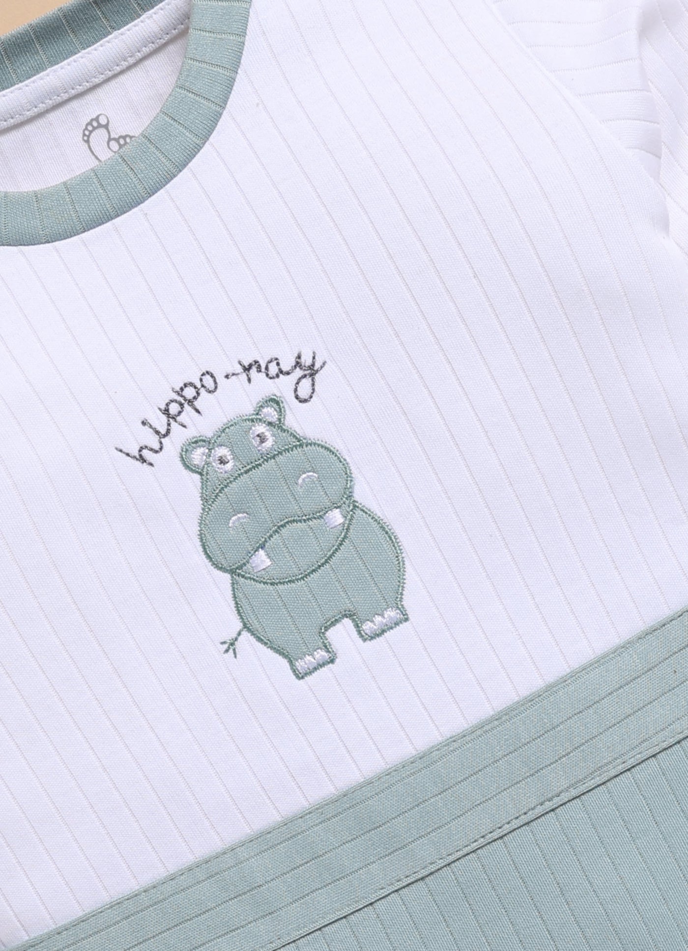 Full Sleeve Romper for Boys - Bluish Cyan Hippo Ray
