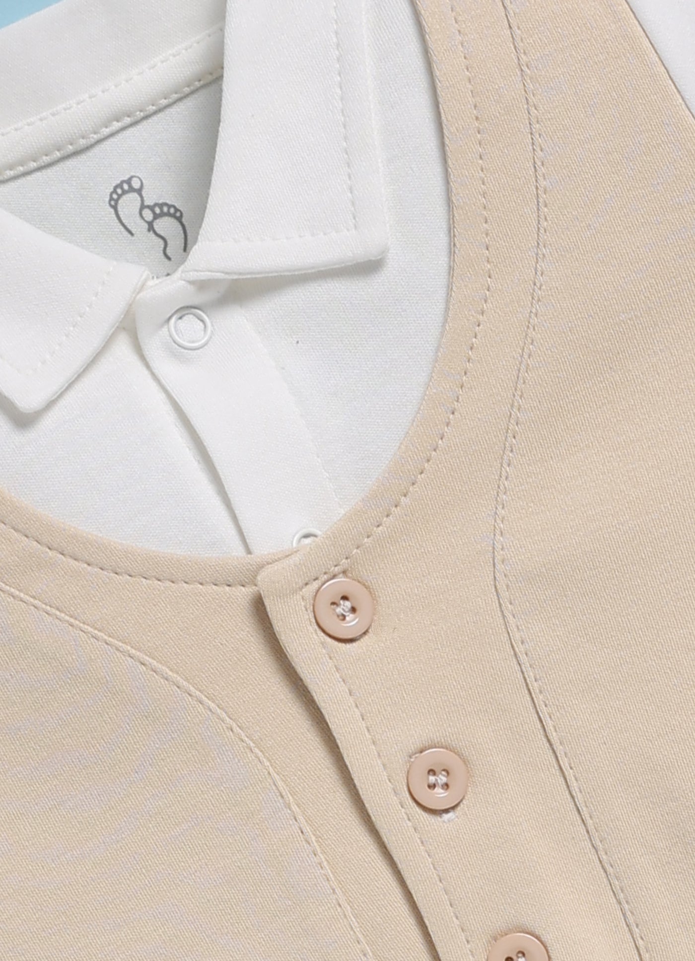 Half-Sleeve Top & Bottom For Boys - Cream with Jacket