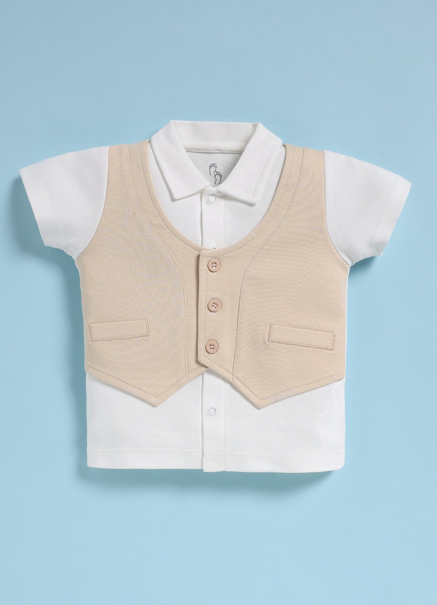 Half-Sleeve Top & Bottom For Boys - Cream with Jacket
