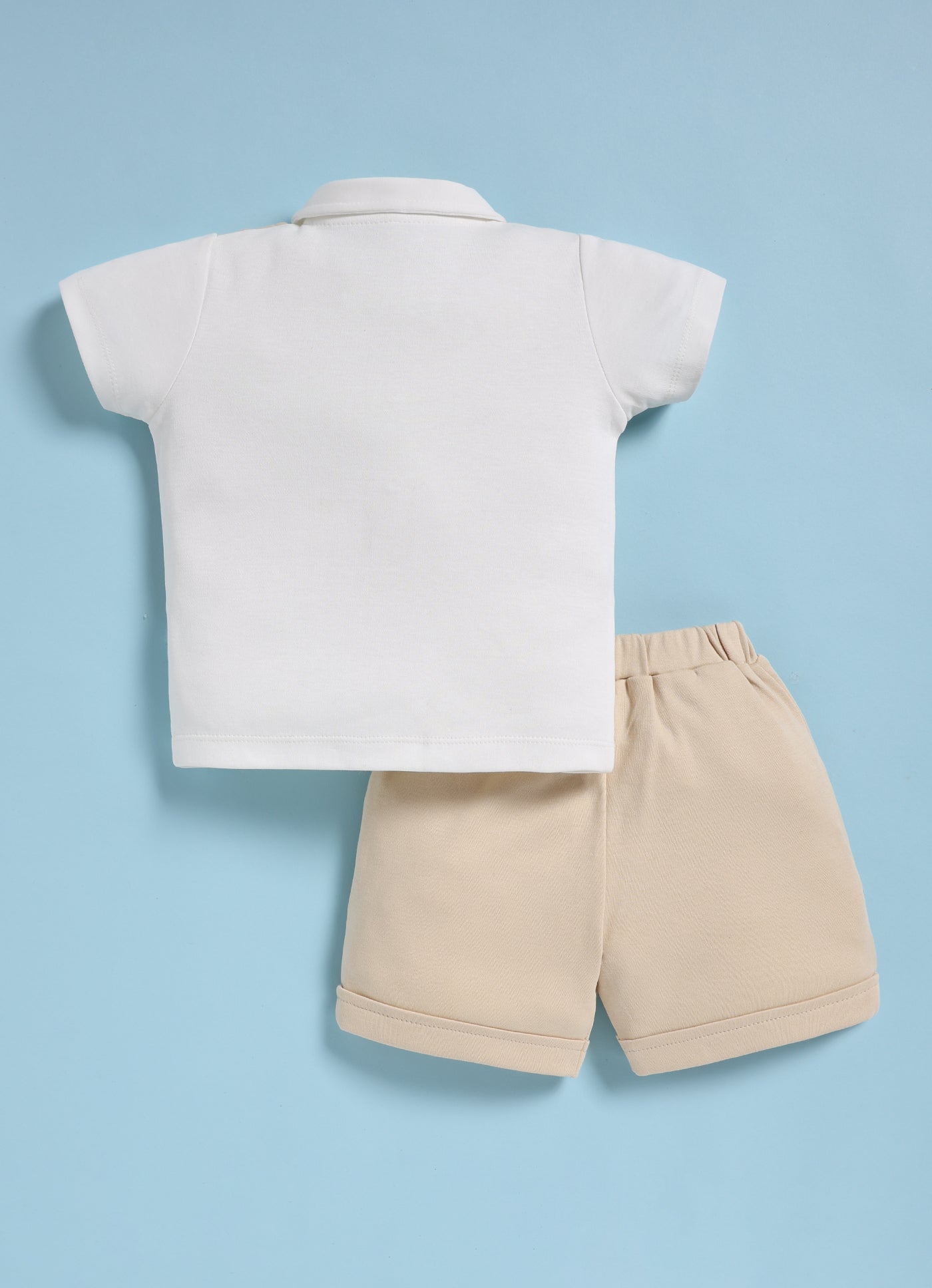 Half-Sleeve Top & Bottom For Boys - Cream with Jacket