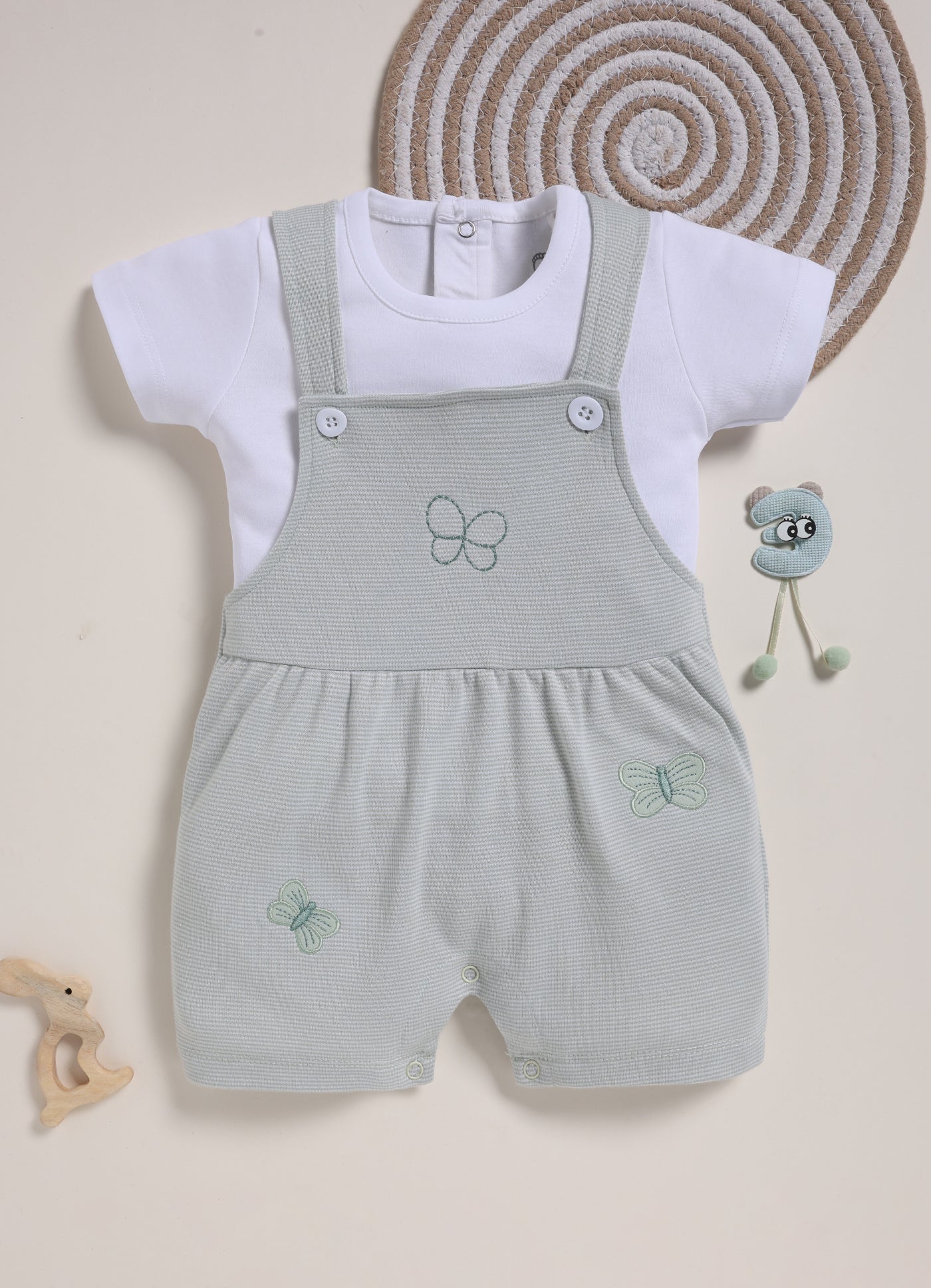Half Sleeve Dungaree for Girls - Melange Butterfly Charm