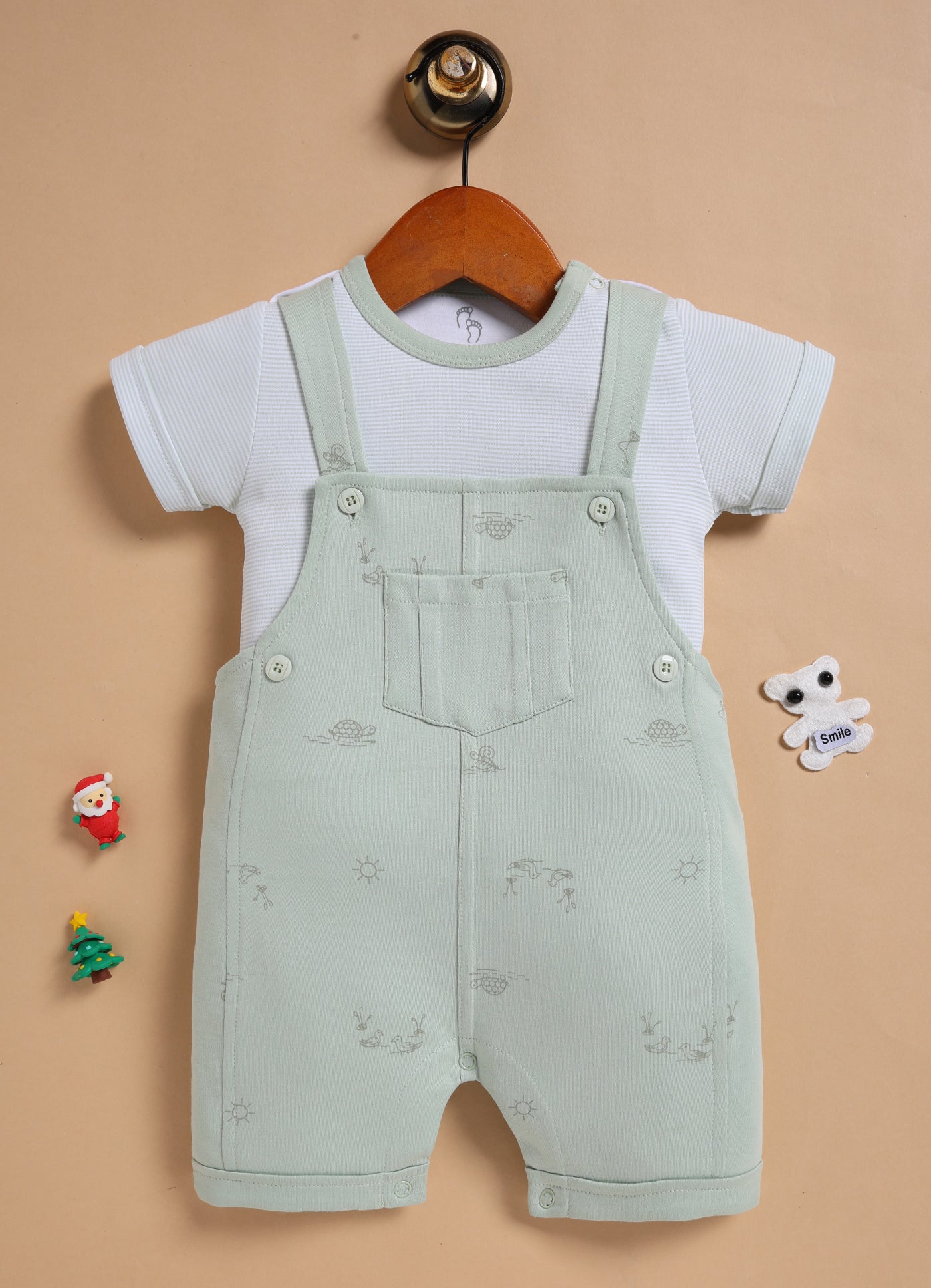 Half Sleeve Dungaree for Boys – Mint Green Nature Print